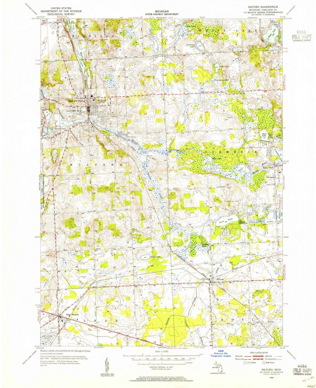 1954 Milford, MI - Michigan - USGS Topographic Map