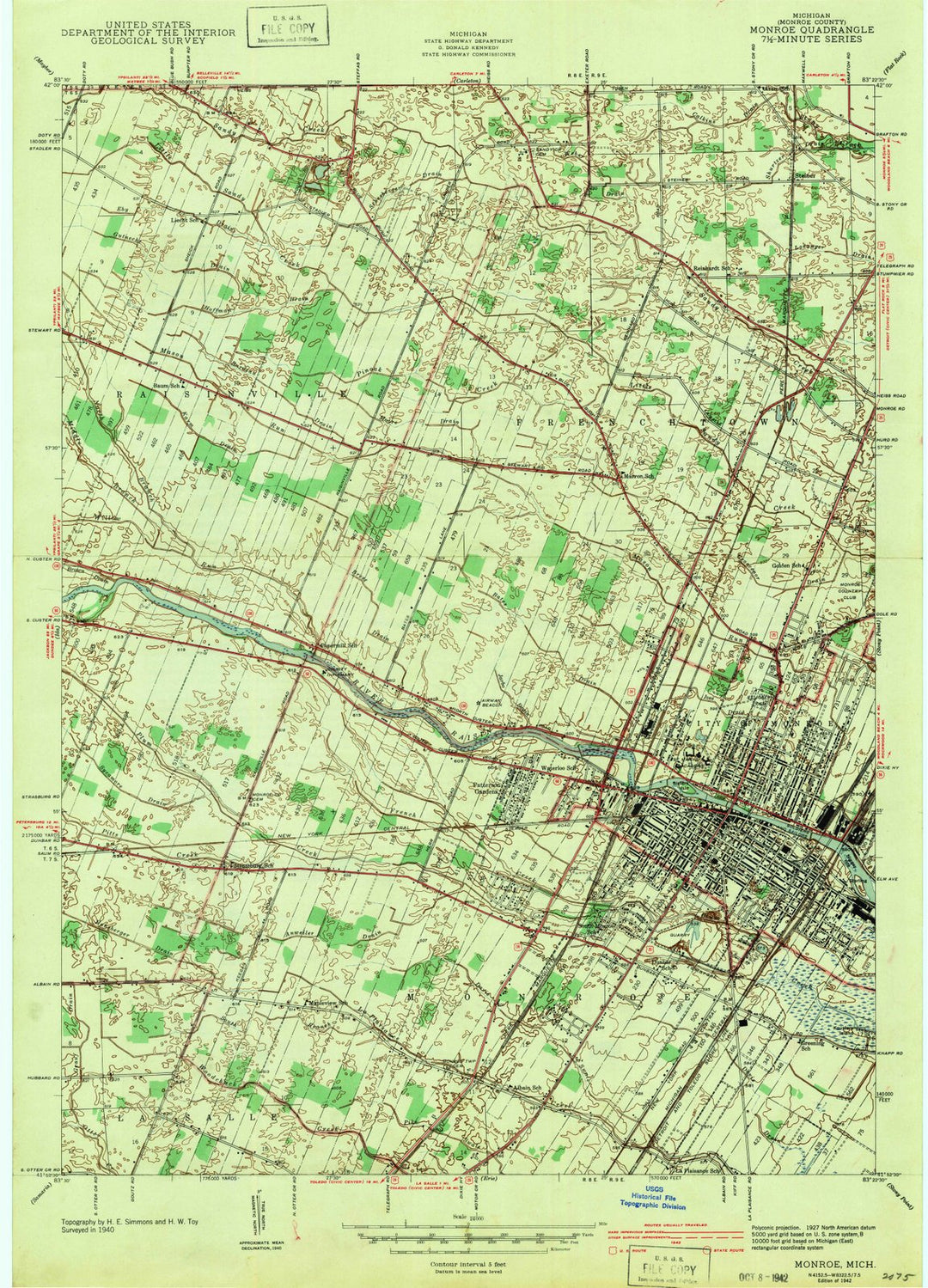 1942 Monroe, MI - Michigan - USGS Topographic Map