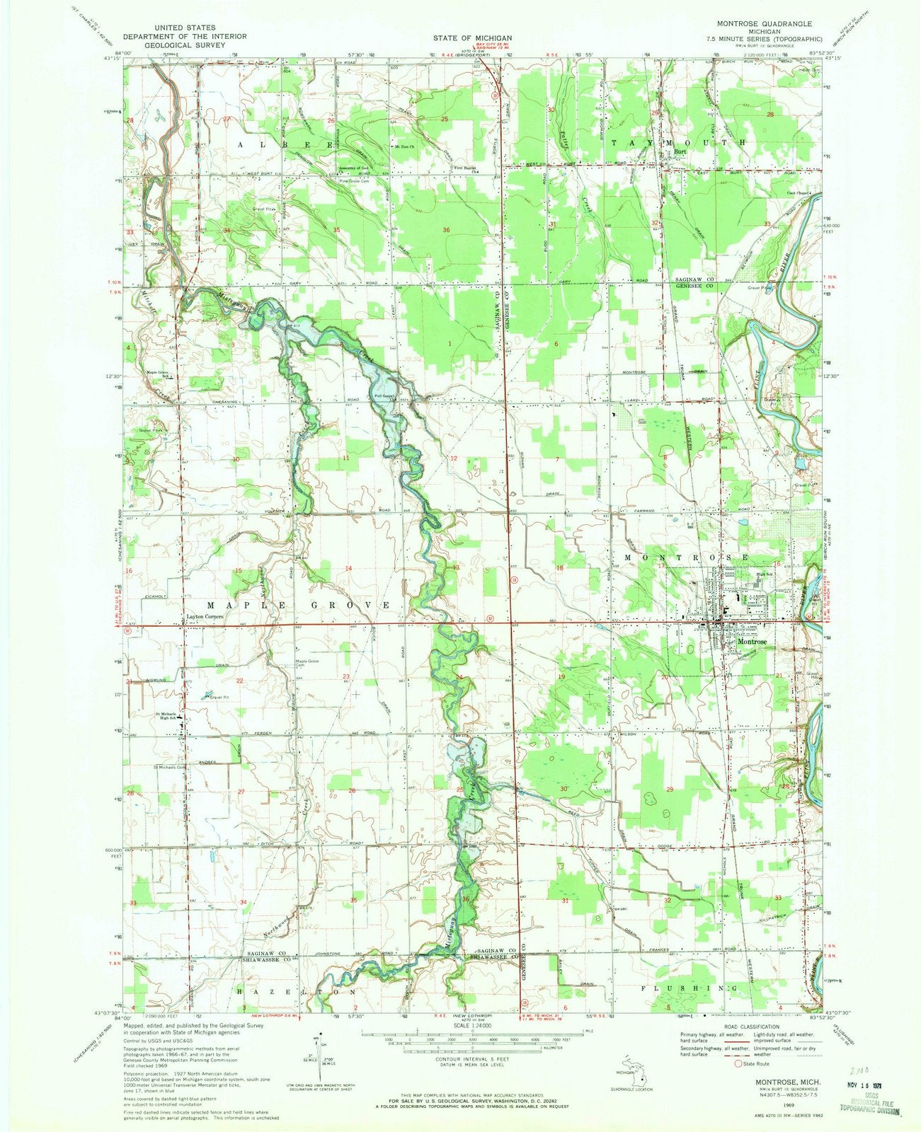 1969 Montrose, MI - Michigan - USGS Topographic Map