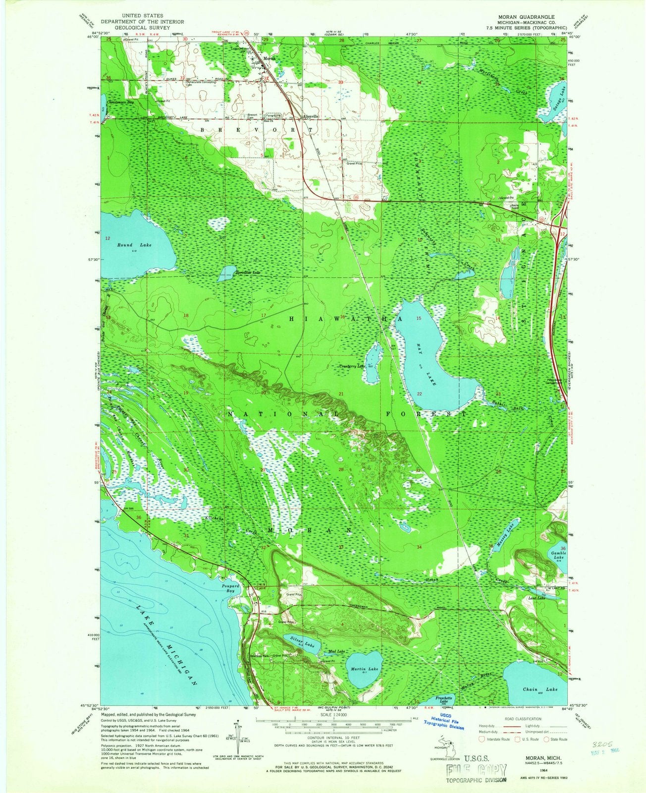 1964 Moran, MI - Michigan - USGS Topographic Map