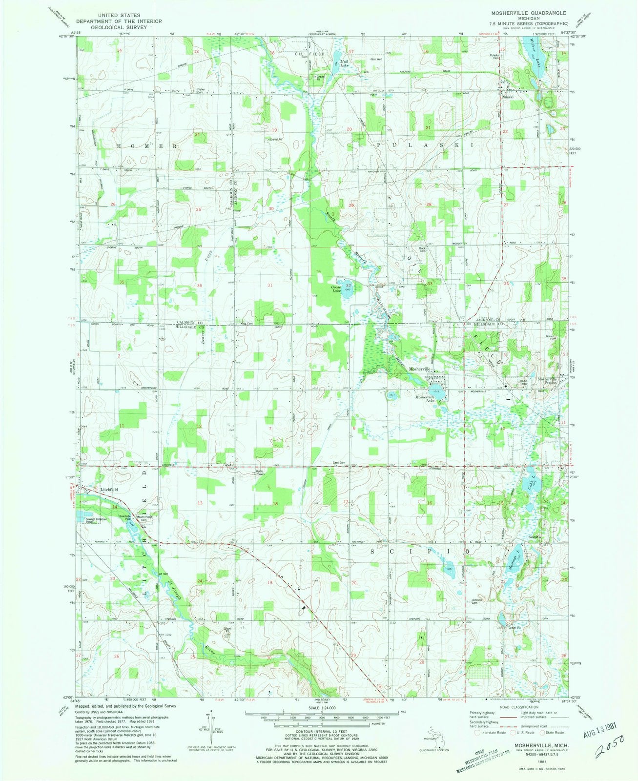 1981 Mosherville, MI - Michigan - USGS Topographic Map