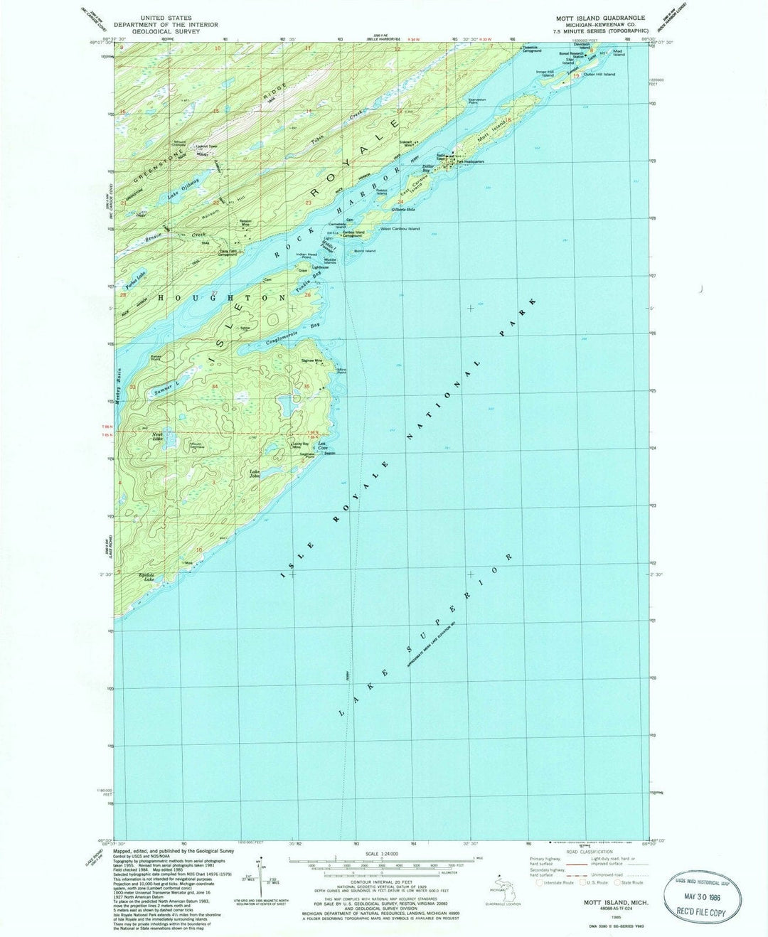 1985 Mott Island, MI - Michigan - USGS Topographic Map