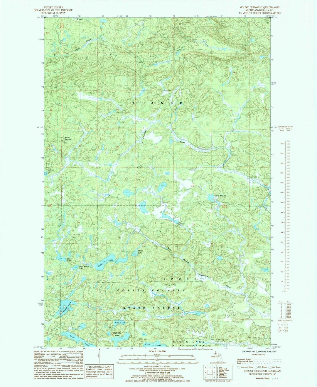 1985 Mount Curwood, MI - Michigan - USGS Topographic Map