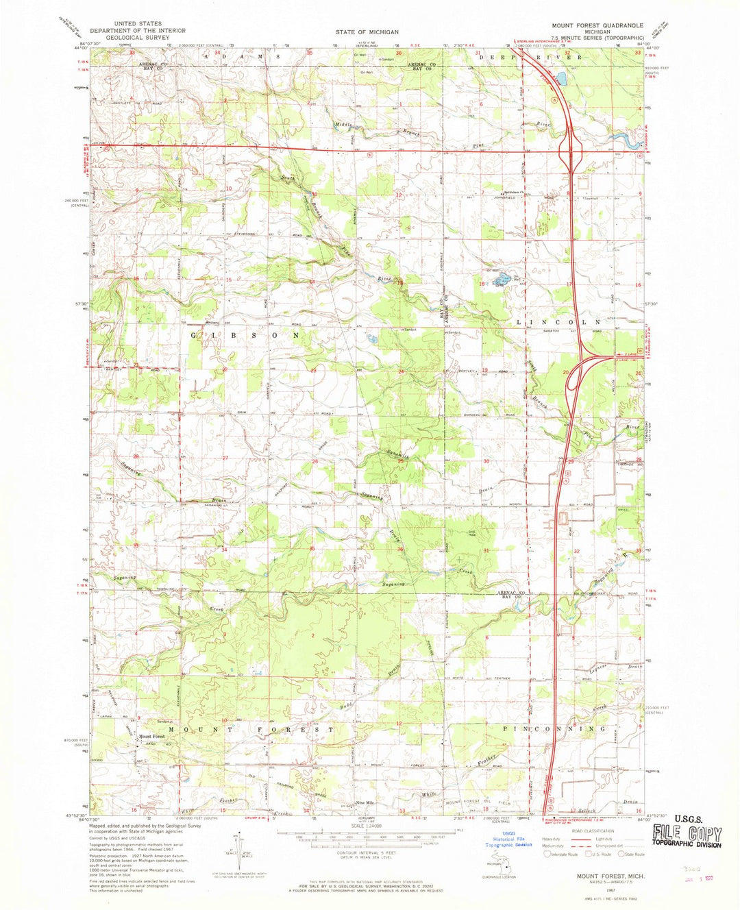 1967 Mount Forest, MI - Michigan - USGS Topographic Map