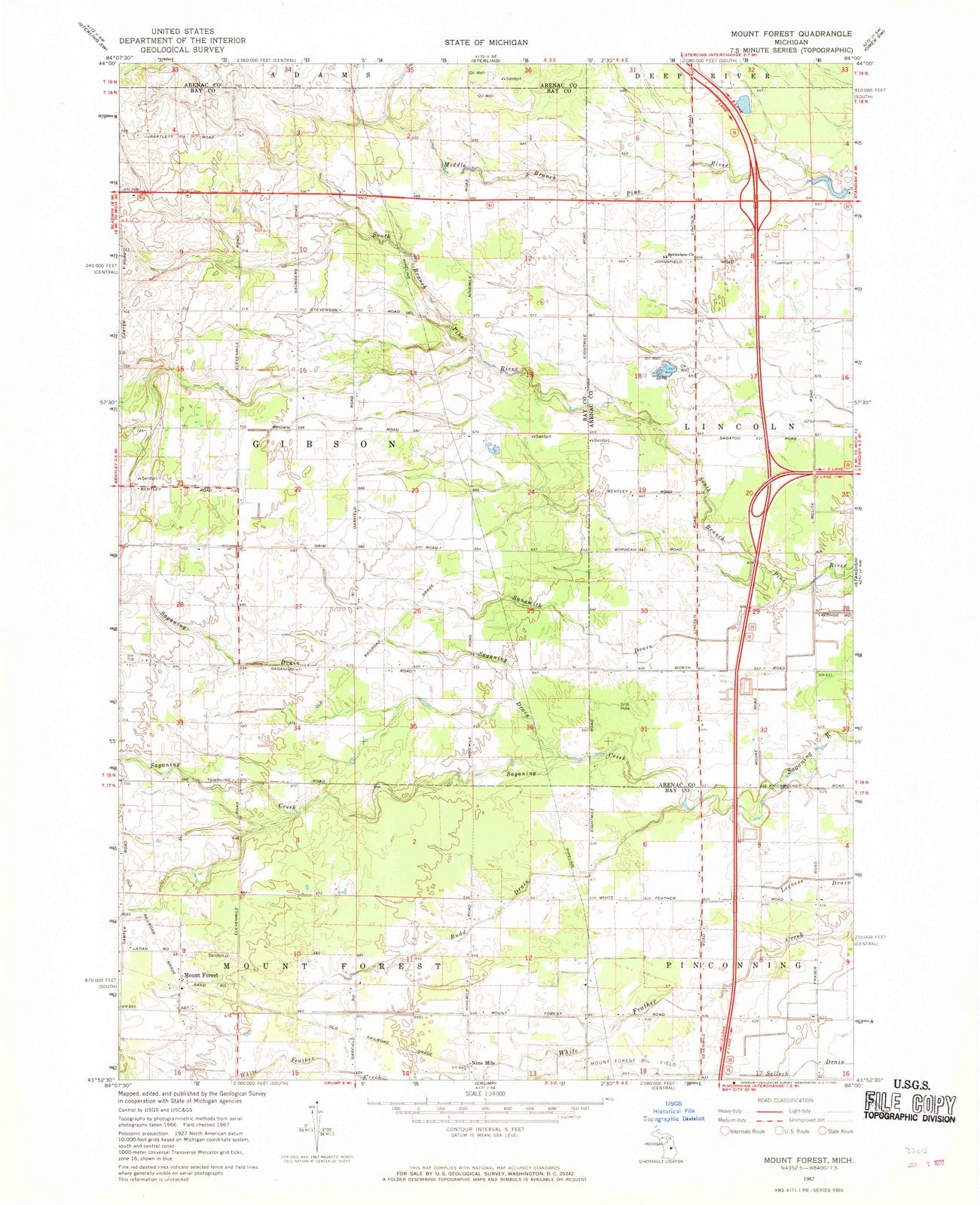 1967 Mount Forest, MI - Michigan - USGS Topographic Map