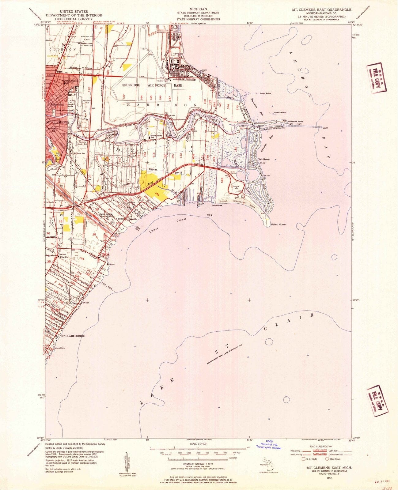 1952 Mt Clemens East, MI - Michigan - USGS Topographic Map