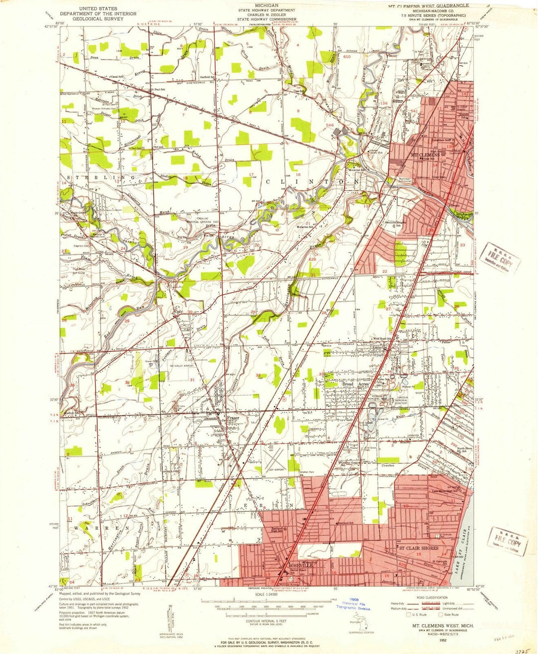 1952 Mt Clemens West, MI - Michigan - USGS Topographic Map