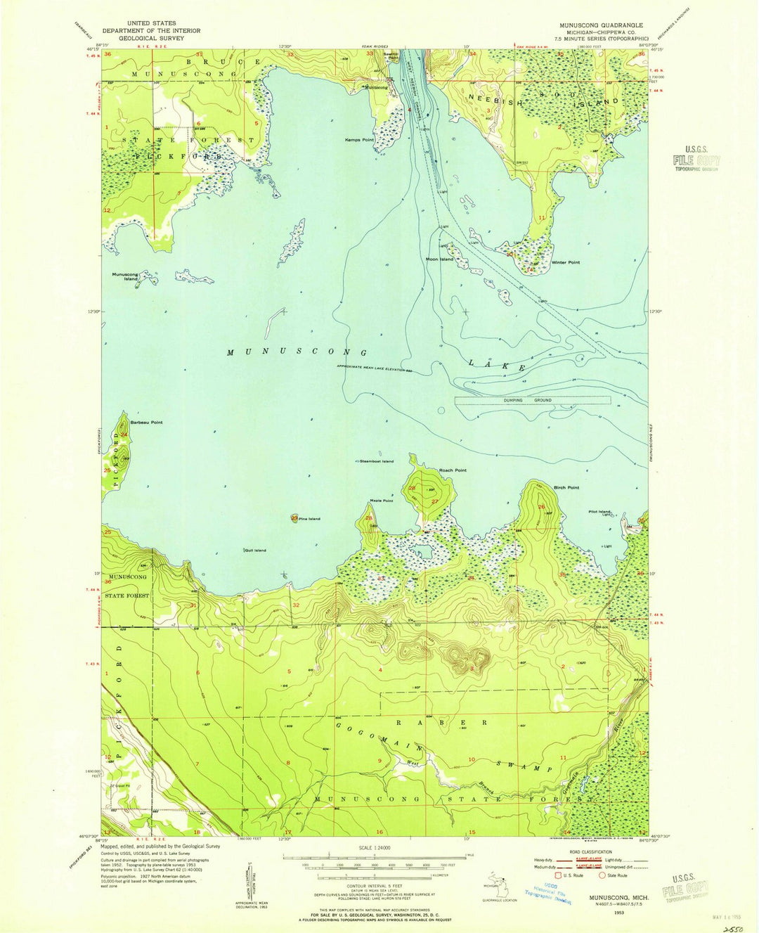 1953 Munuscong, MI - Michigan - USGS Topographic Map v2