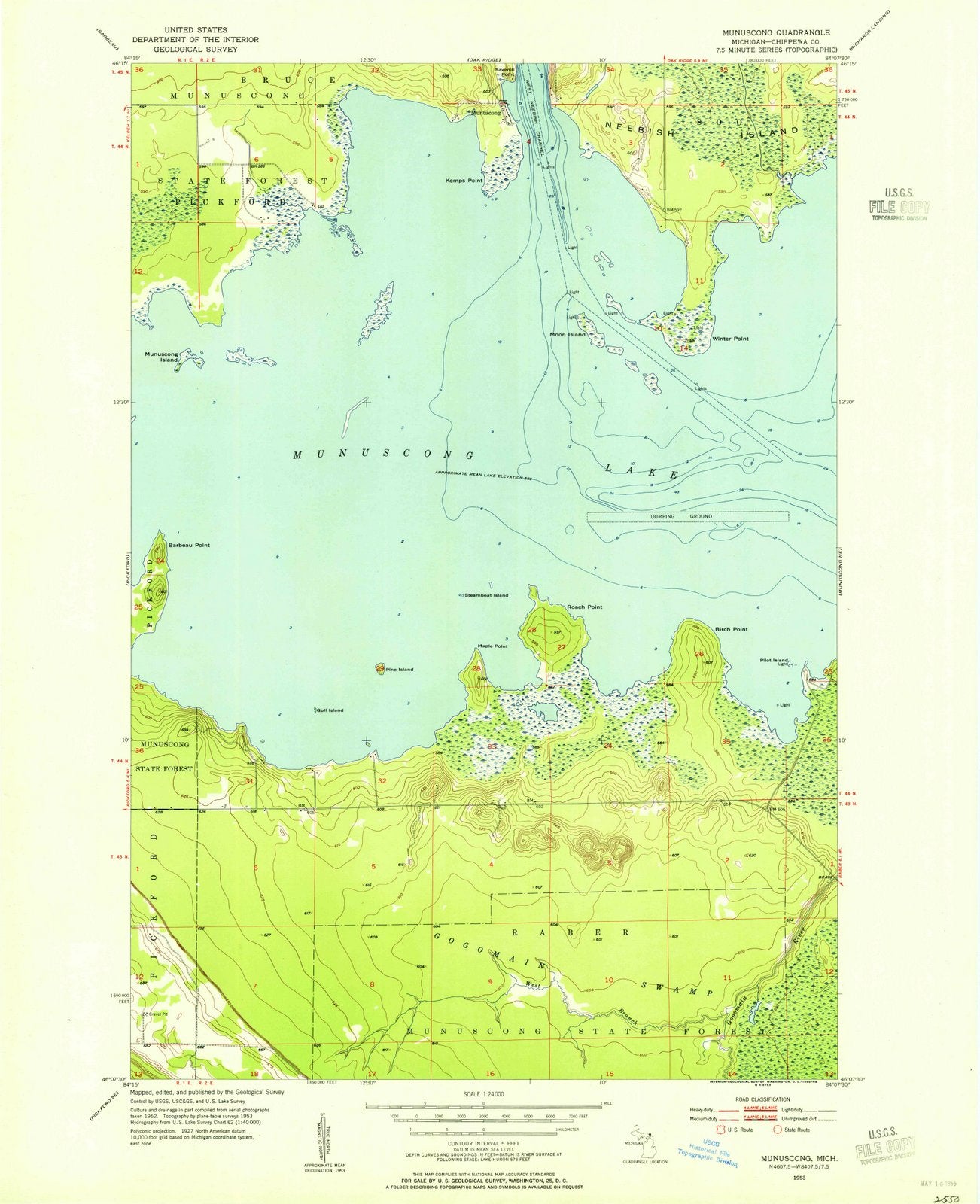 1953 Munuscong, MI - Michigan - USGS Topographic Map v2