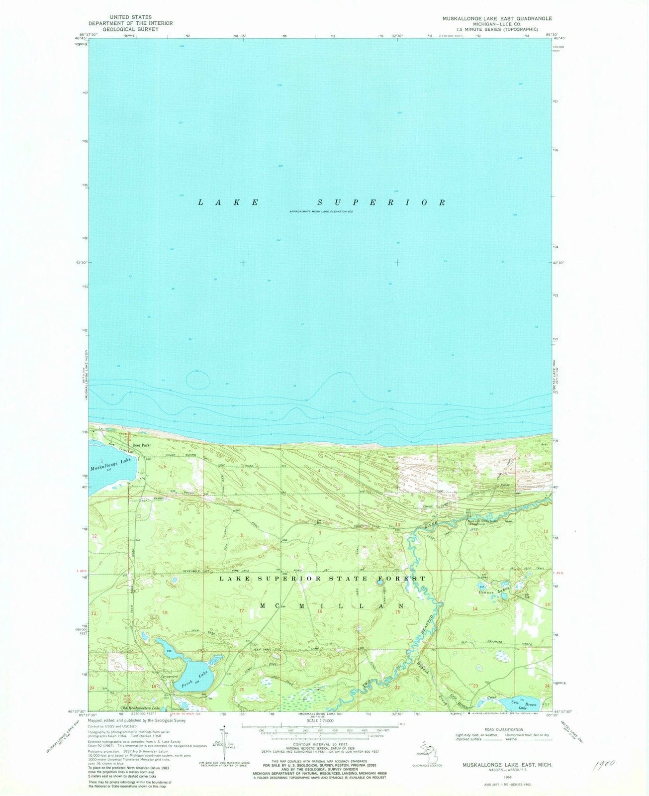 1968 Muskallonge Lake East, MI - Michigan - USGS Topographic Map