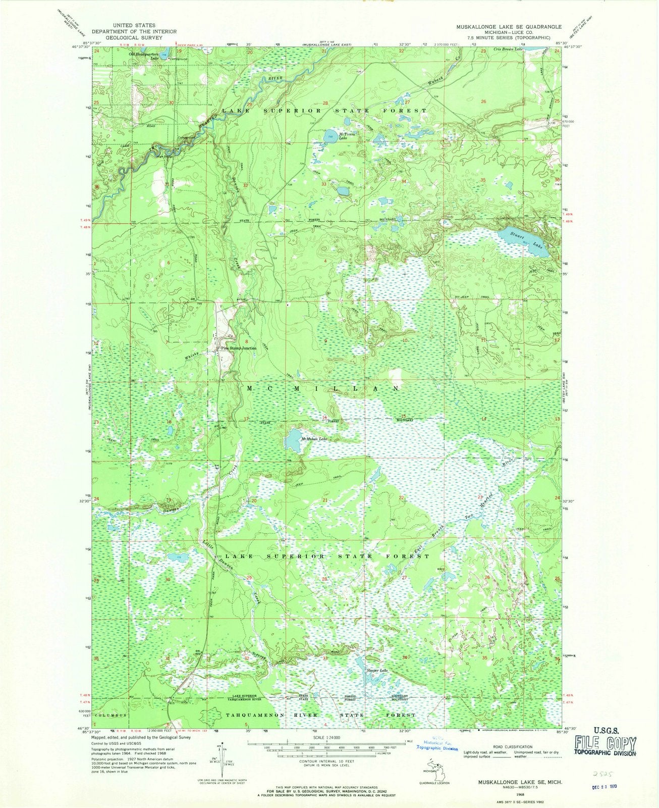 1968 Muskallonge Lake, MI - Michigan - USGS Topographic Map