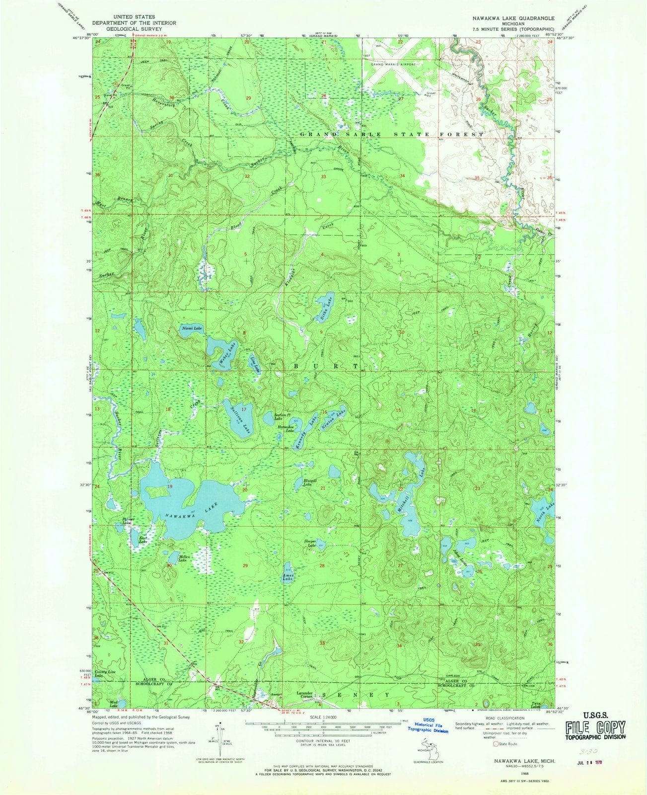 1968 Nawakwa Lake, MI - Michigan - USGS Topographic Map