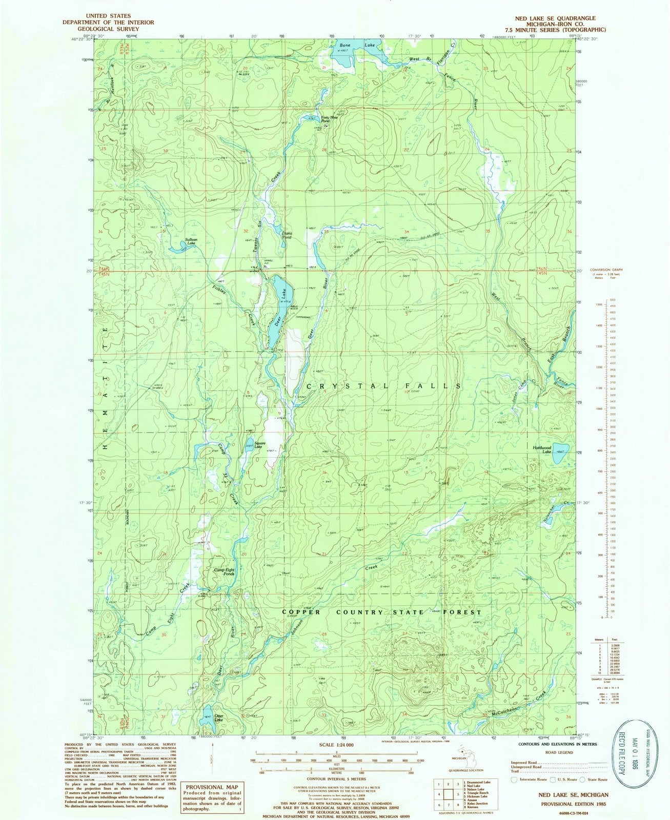 1985 Ned Lake, MI - Michigan - USGS Topographic Map