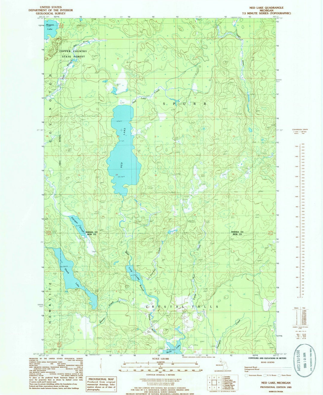 1985 Ned Lake, MI - Michigan - USGS Topographic Map v2