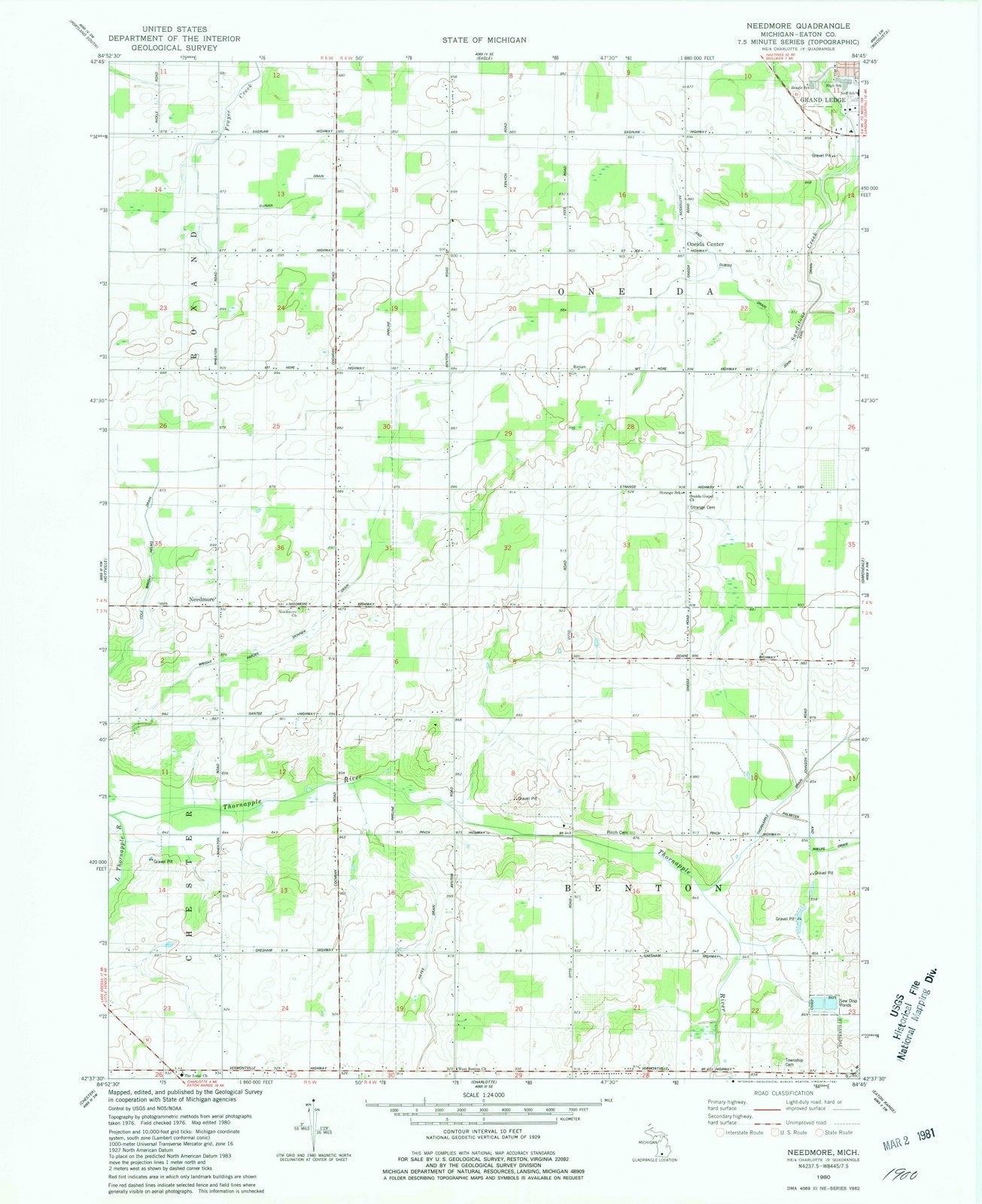 1980 Needmore, MI - Michigan - USGS Topographic Map