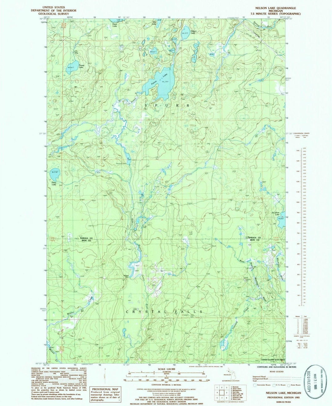 1985 Nelson Lake, MI - Michigan - USGS Topographic Map