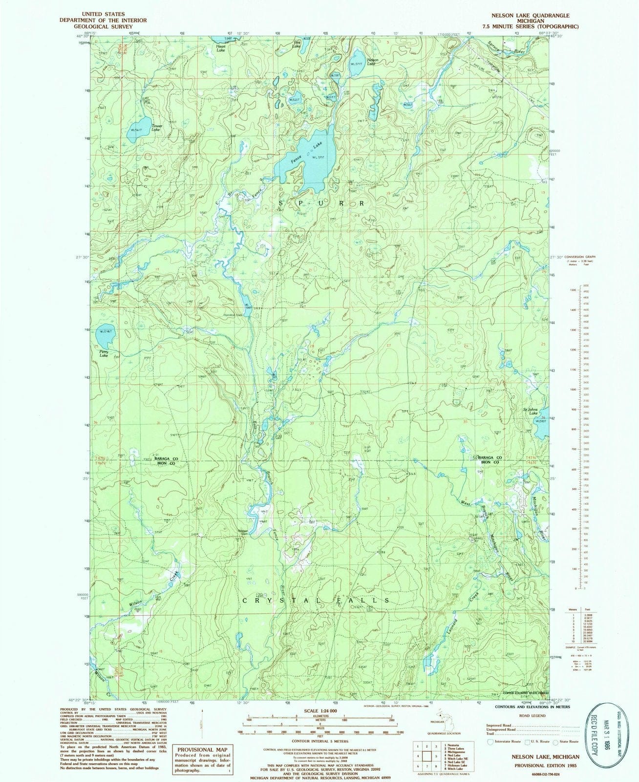 1985 Nelson Lake, MI - Michigan - USGS Topographic Map