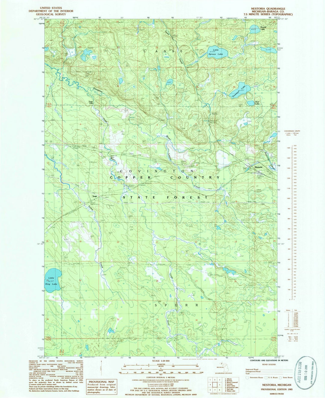 1985 Nestoria, MI - Michigan - USGS Topographic Map