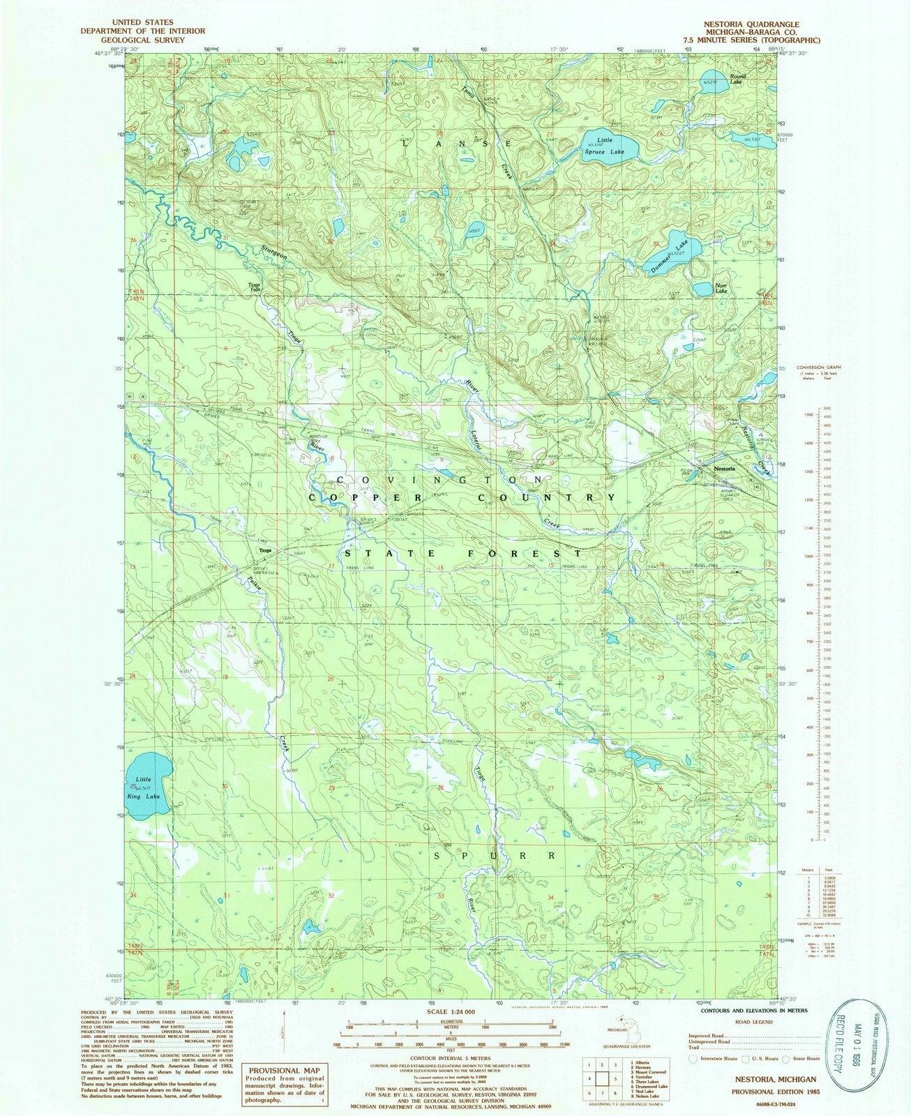 1985 Nestoria, MI - Michigan - USGS Topographic Map