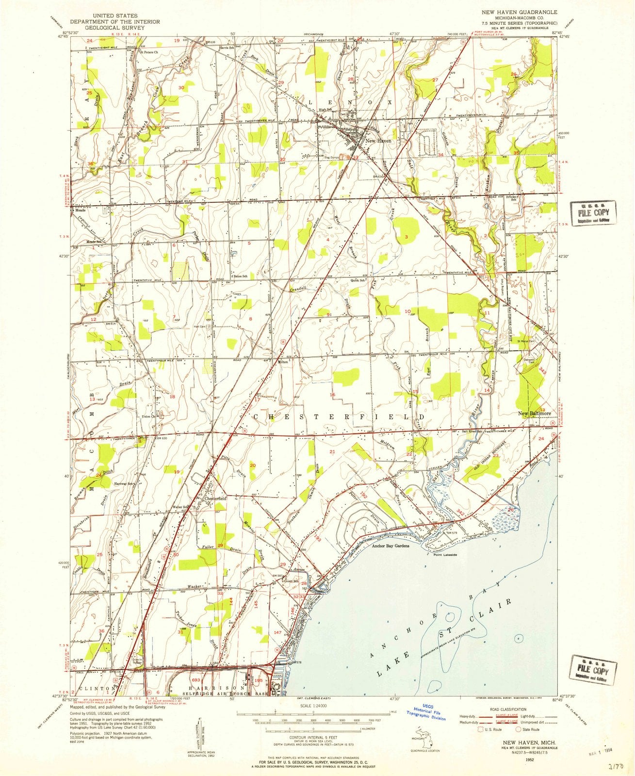 1952 New Haven, MI - Michigan - USGS Topographic Map