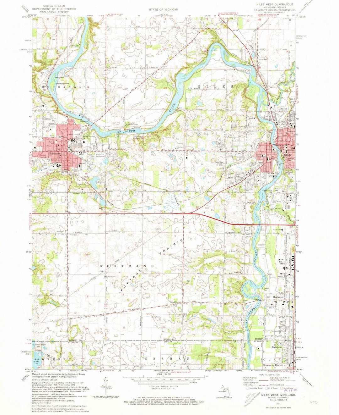 1971 Niles, MI - Michigan - USGS Topographic Map