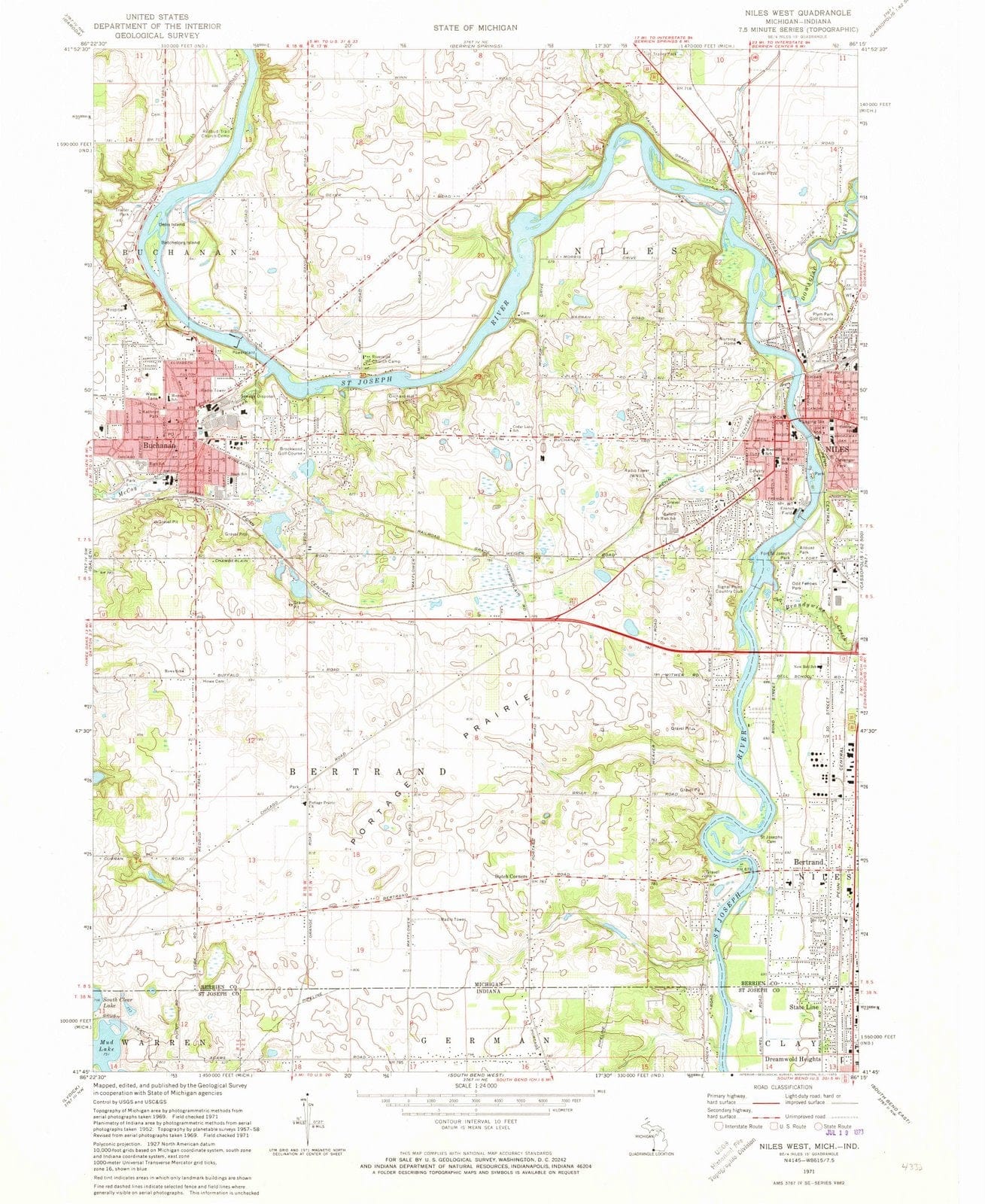 1971 Niles, MI - Michigan - USGS Topographic Map