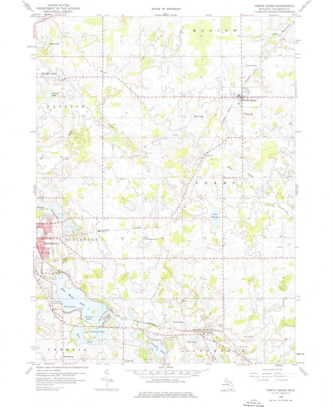 1959 North Adams, MI - Michigan - USGS Topographic Map