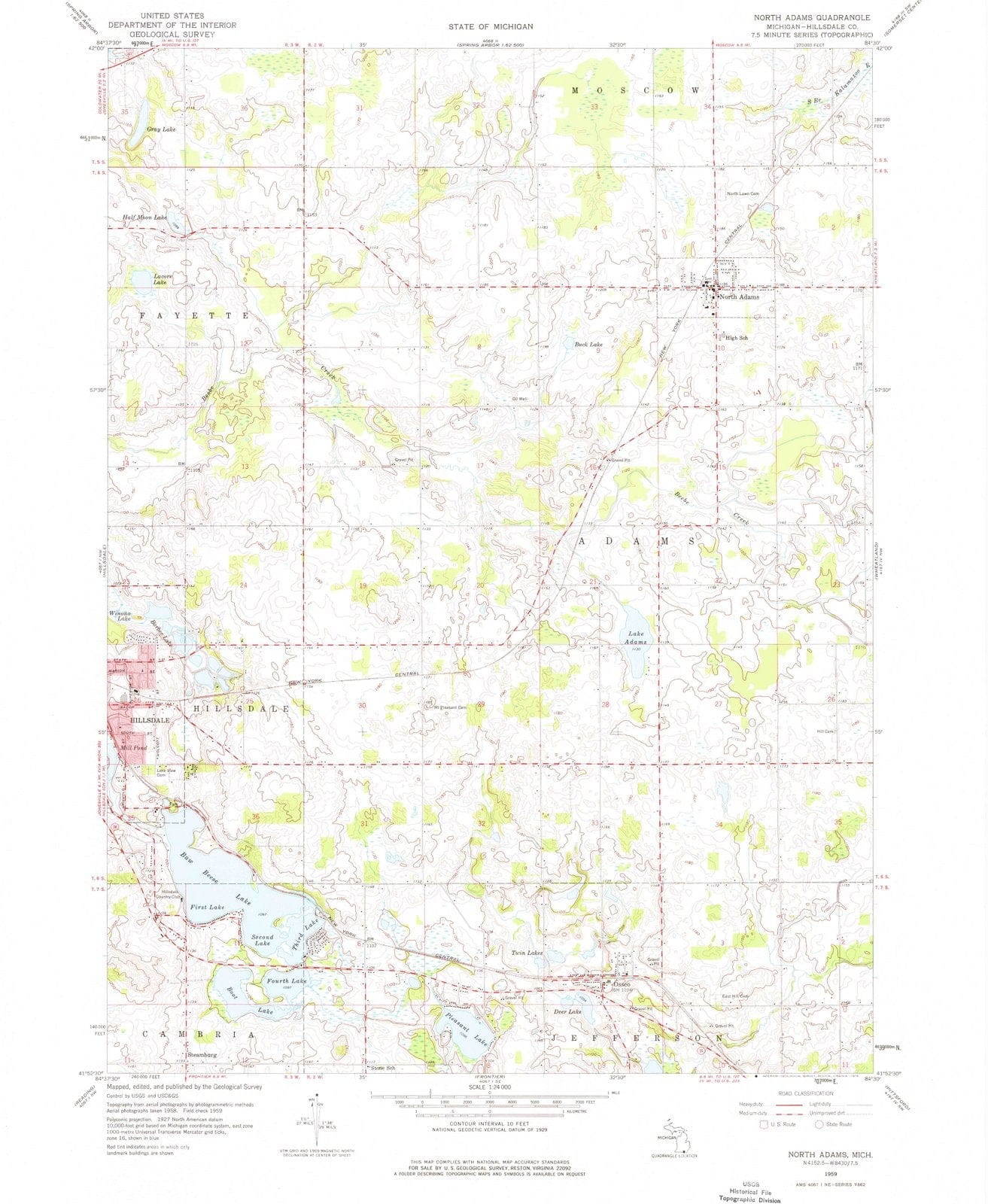 1959 North Adams, MI - Michigan - USGS Topographic Map