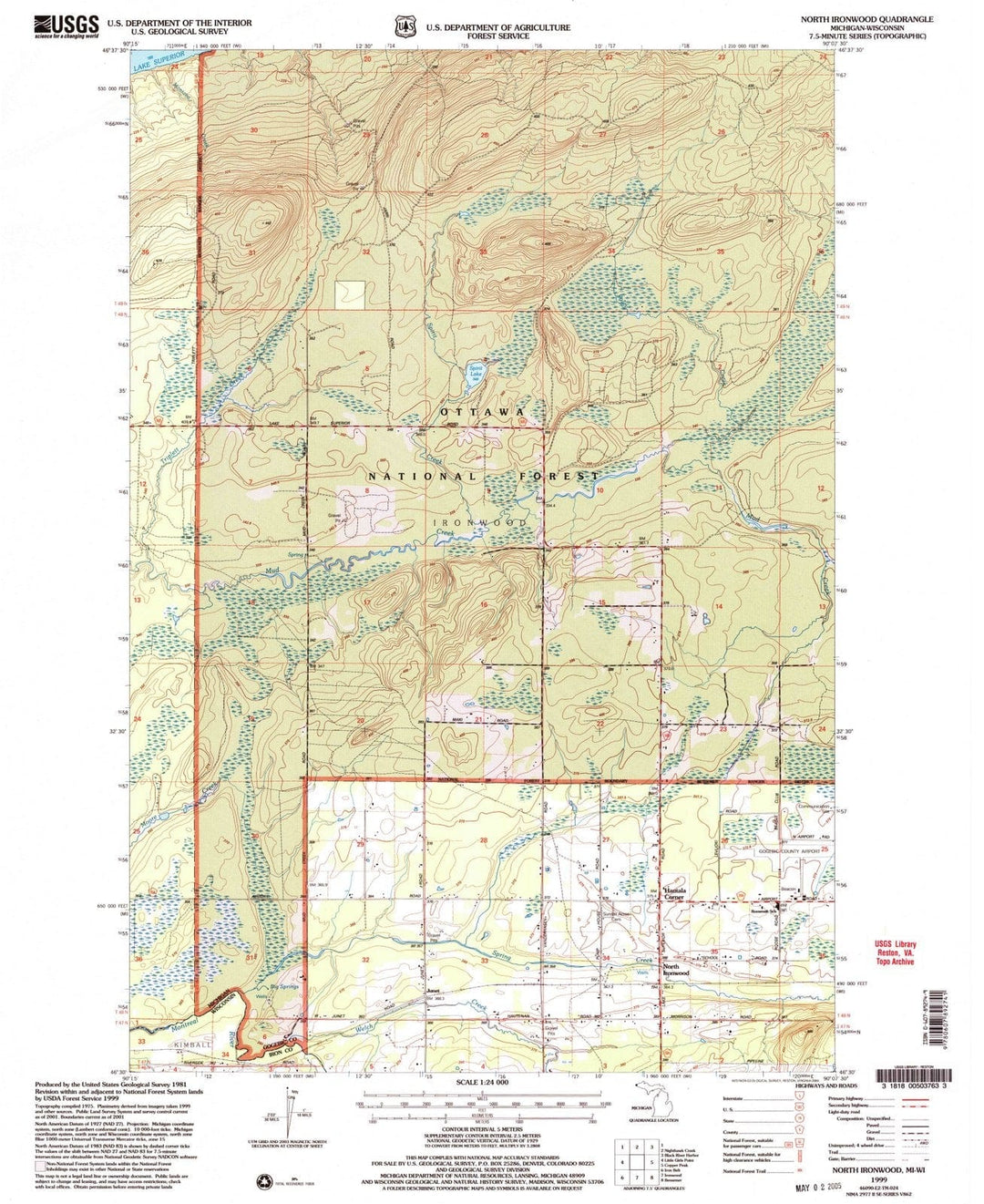 1999 North Ironwood, MI - Michigan - USGS Topographic Map