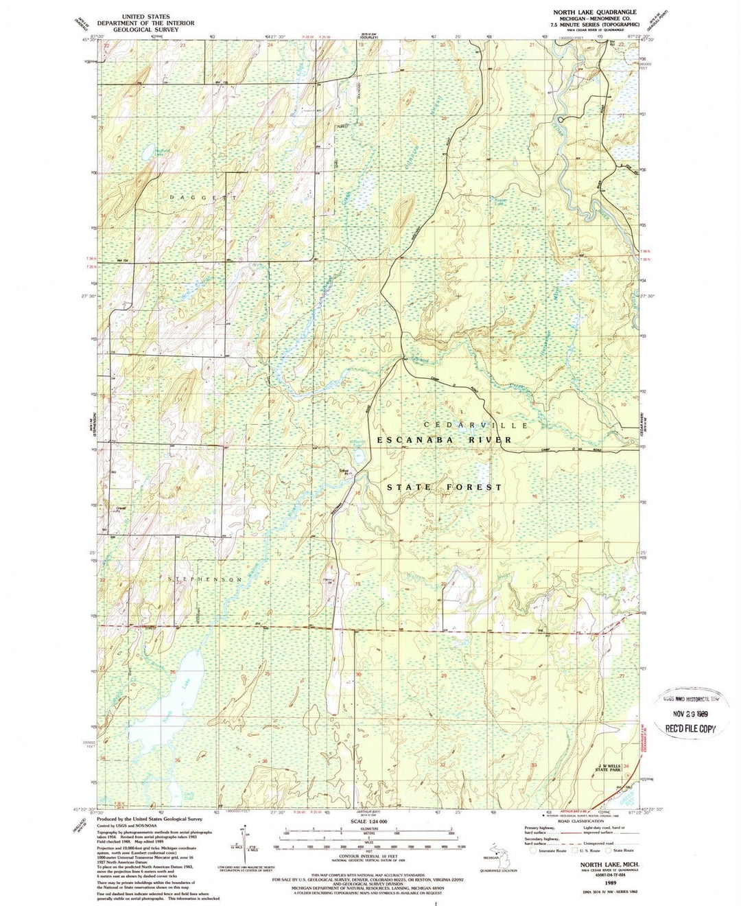 1989 North Lake, MI - Michigan - USGS Topographic Map