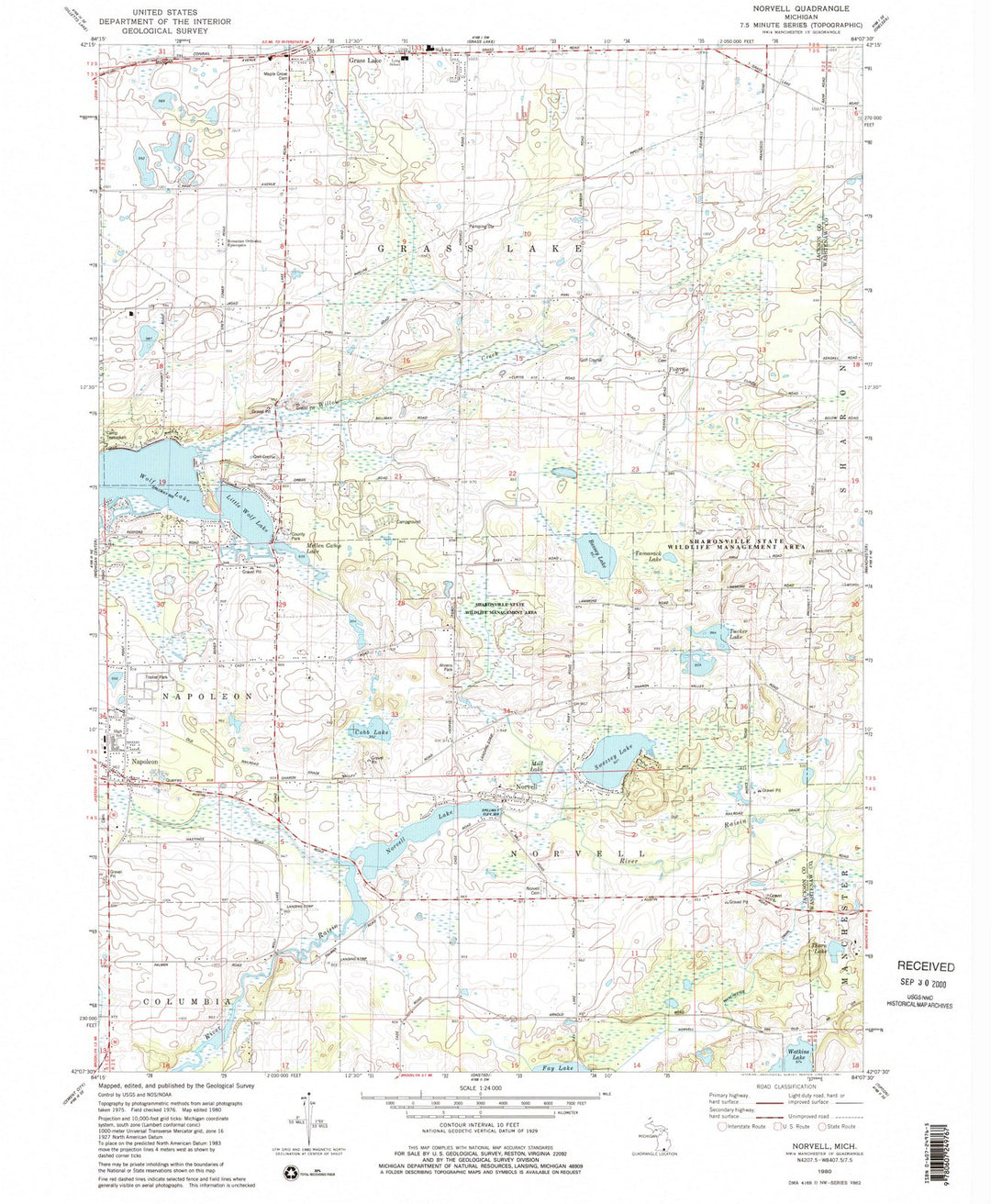 1980 Norvell, MI - Michigan - USGS Topographic Map