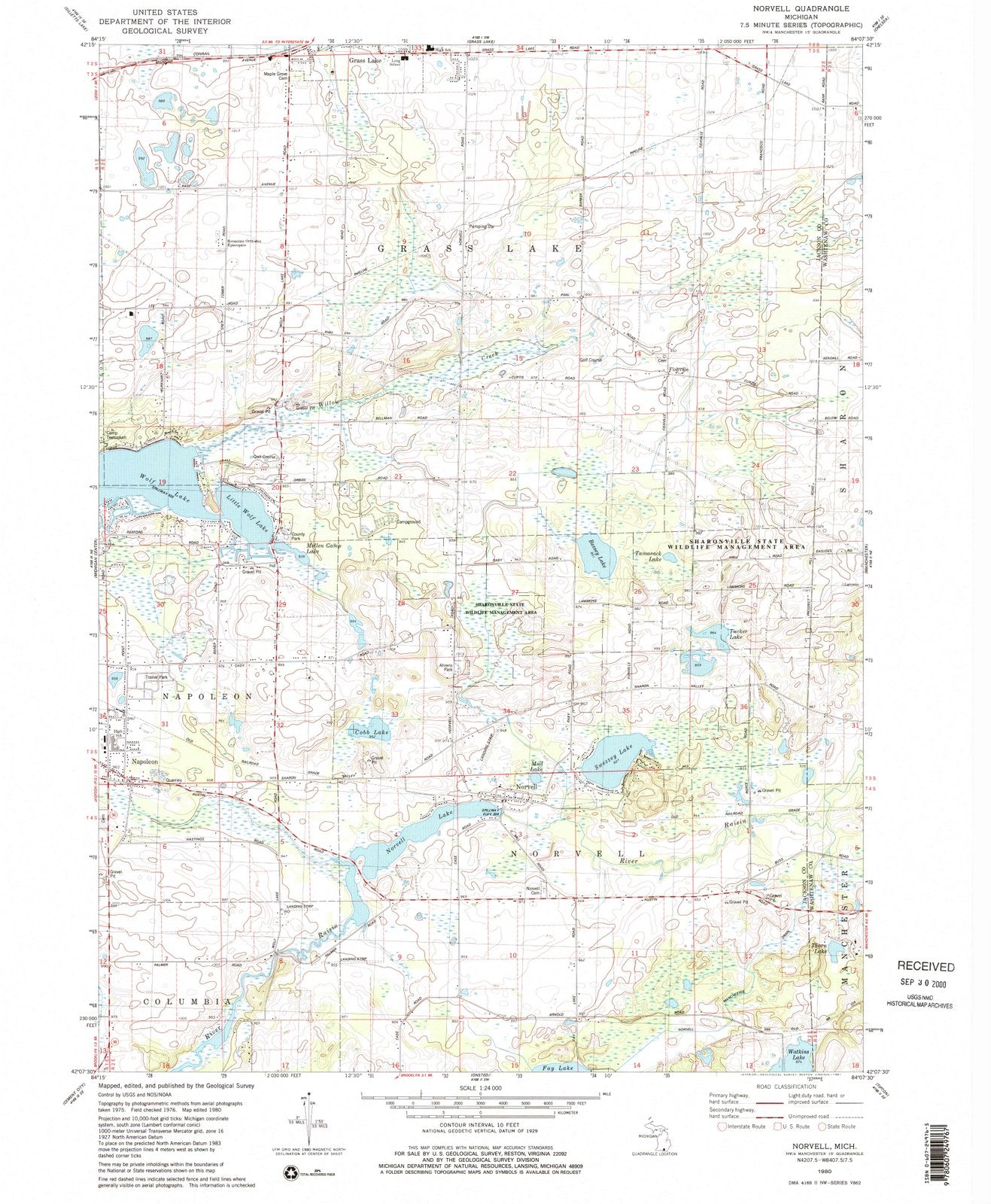 1980 Norvell, MI - Michigan - USGS Topographic Map