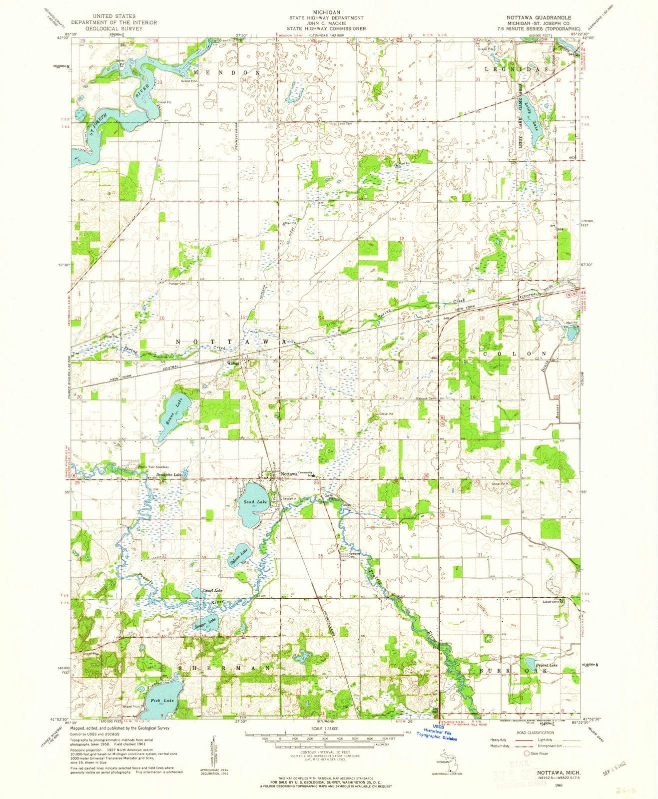 1961 Nottawa, MI - Michigan - USGS Topographic Map