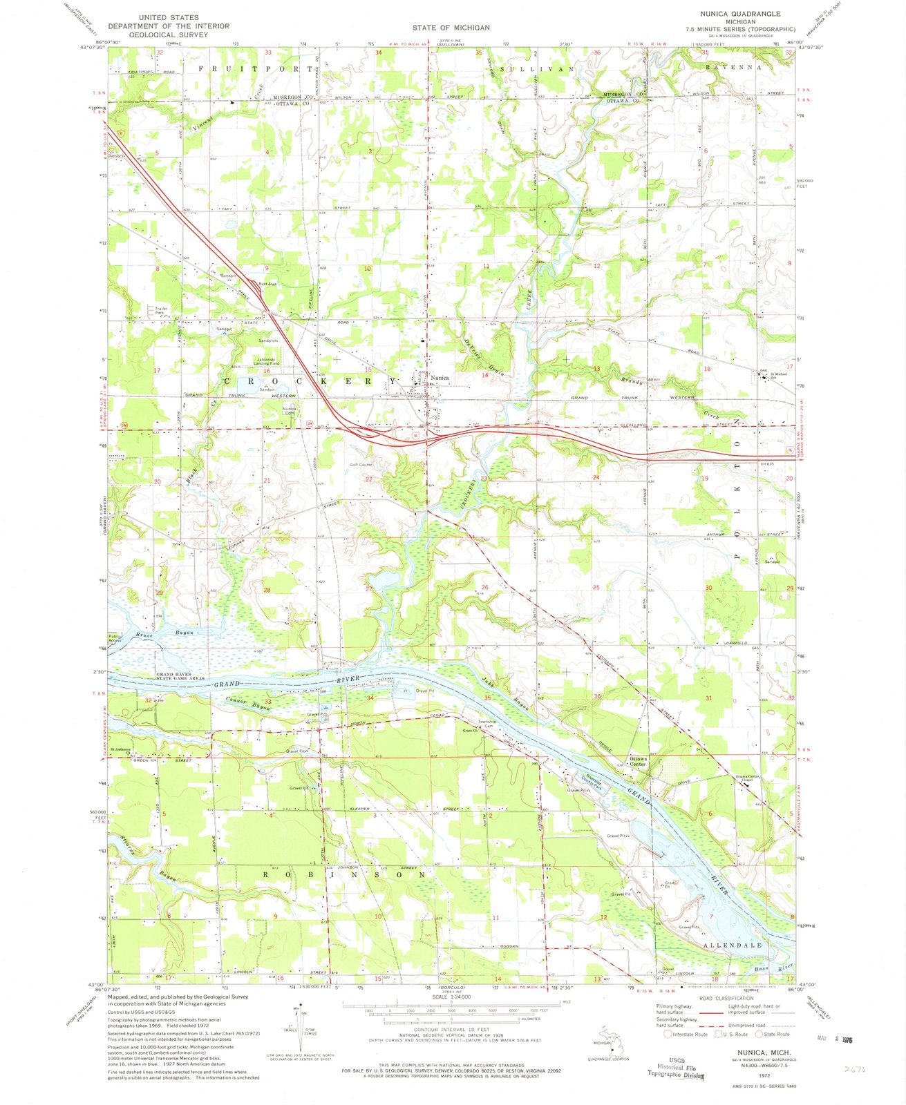 1972 Nunica, MI - Michigan - USGS Topographic Map