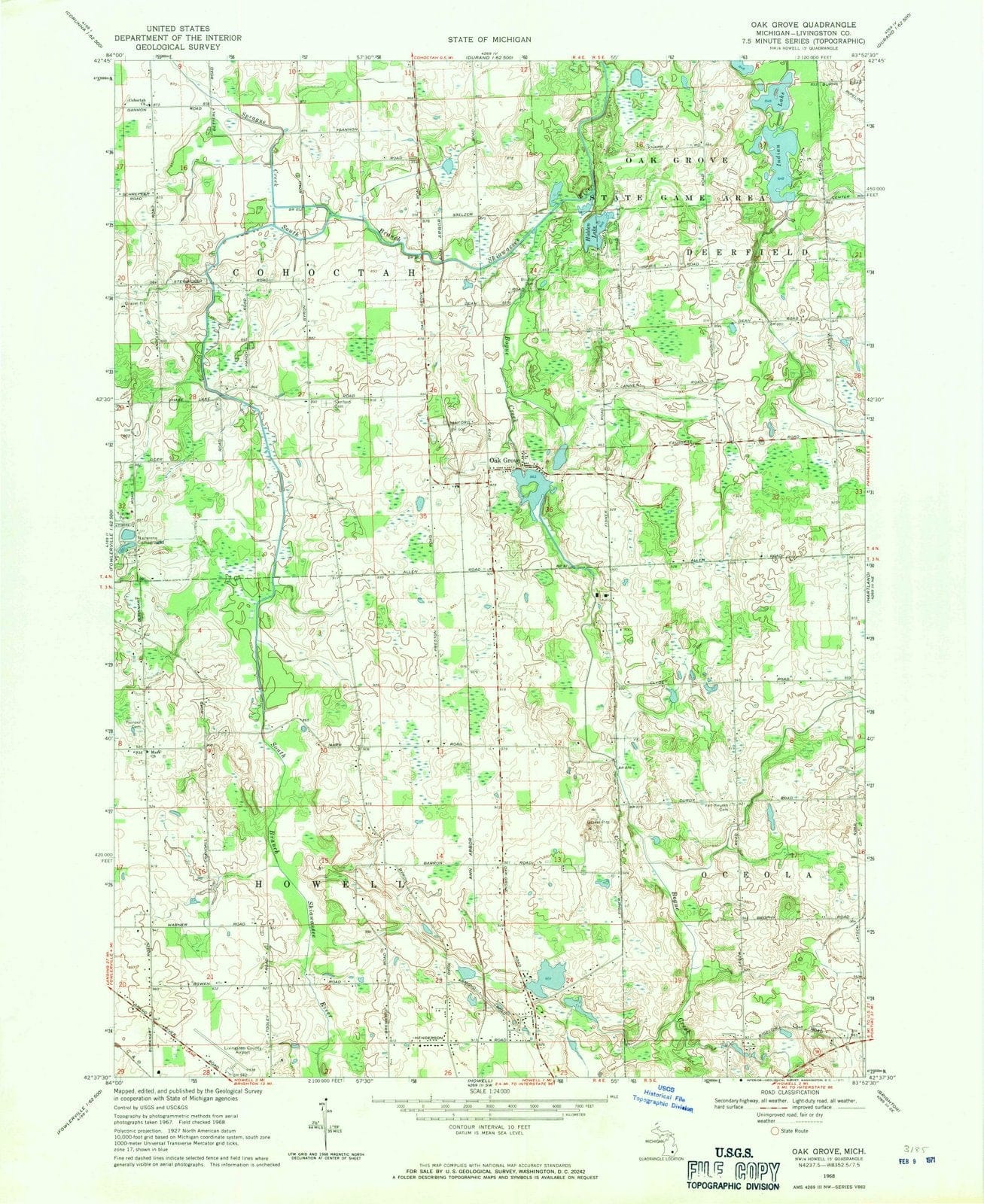 1968 Oak Grove, MI - Michigan - USGS Topographic Map