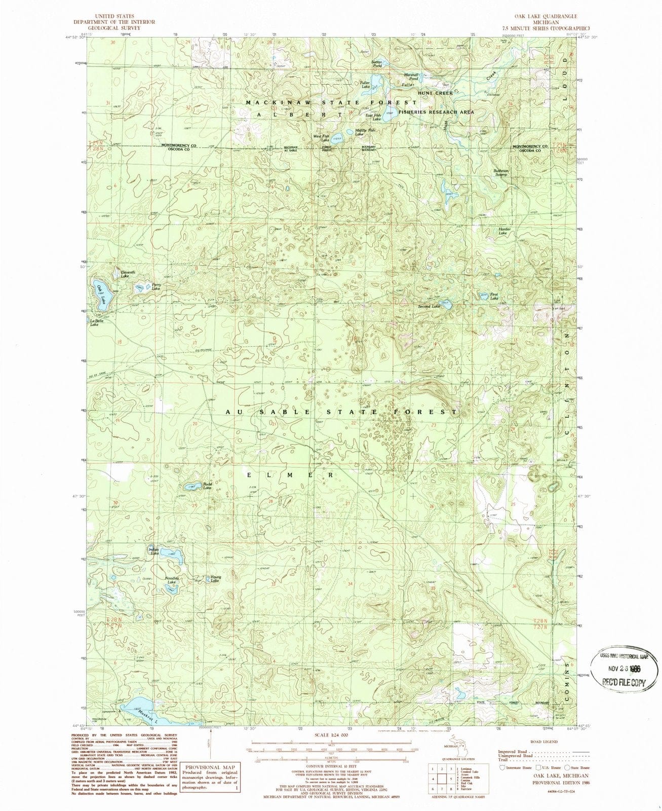 1986 Oak Lake, MI - Michigan - USGS Topographic Map