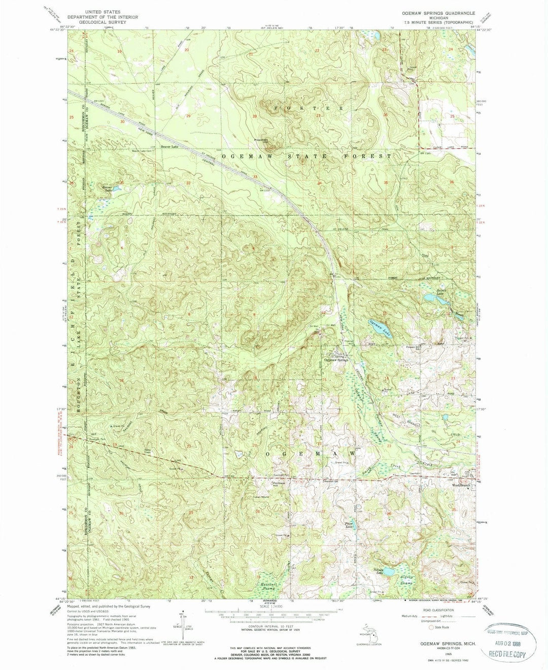 1965 Ogemaw Springs, MI - Michigan - USGS Topographic Map