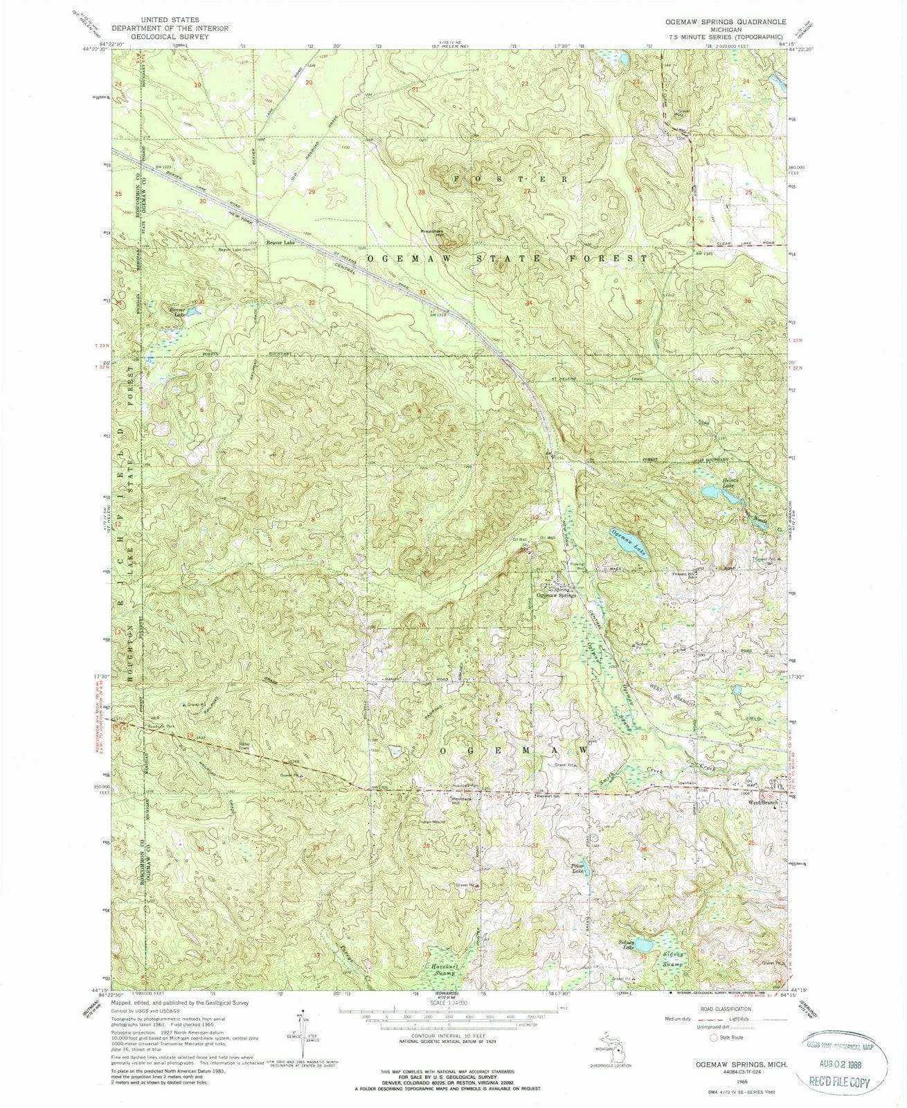 1965 Ogemaw Springs, MI - Michigan - USGS Topographic Map