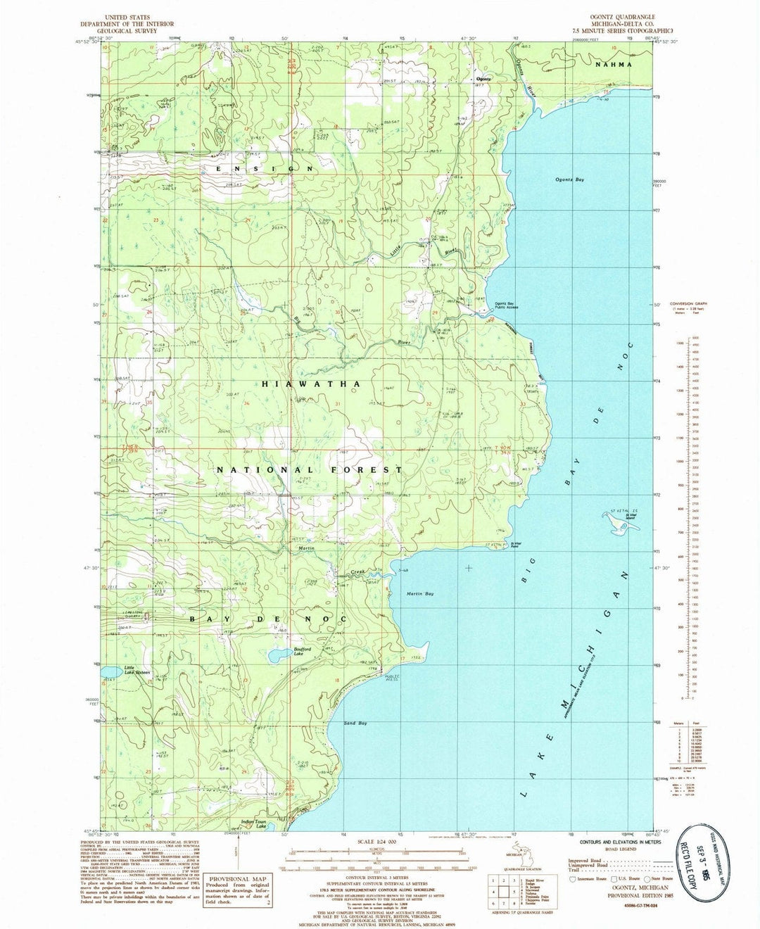 1985 Ogontz, MI - Michigan - USGS Topographic Map