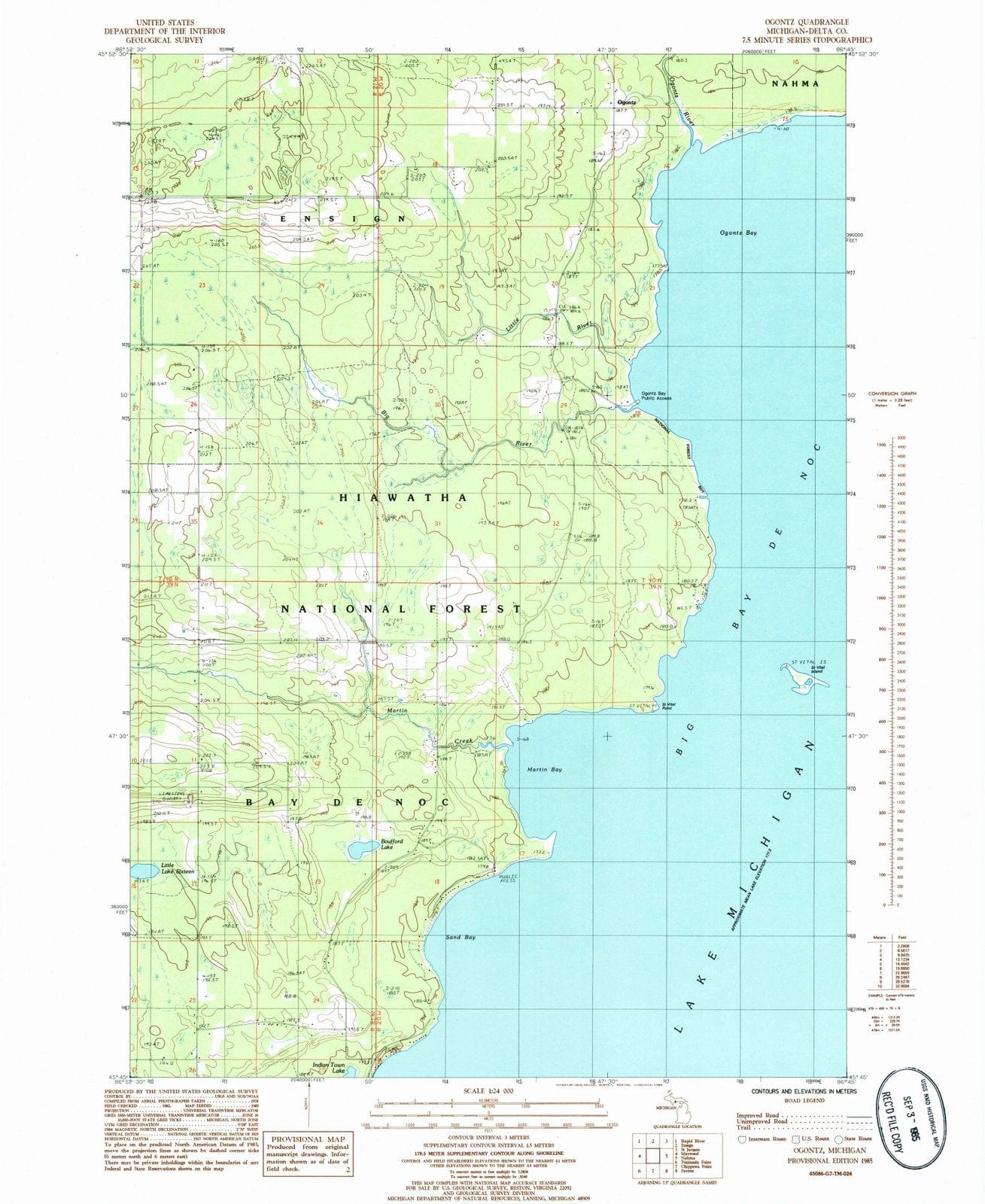 1985 Ogontz, MI - Michigan - USGS Topographic Map