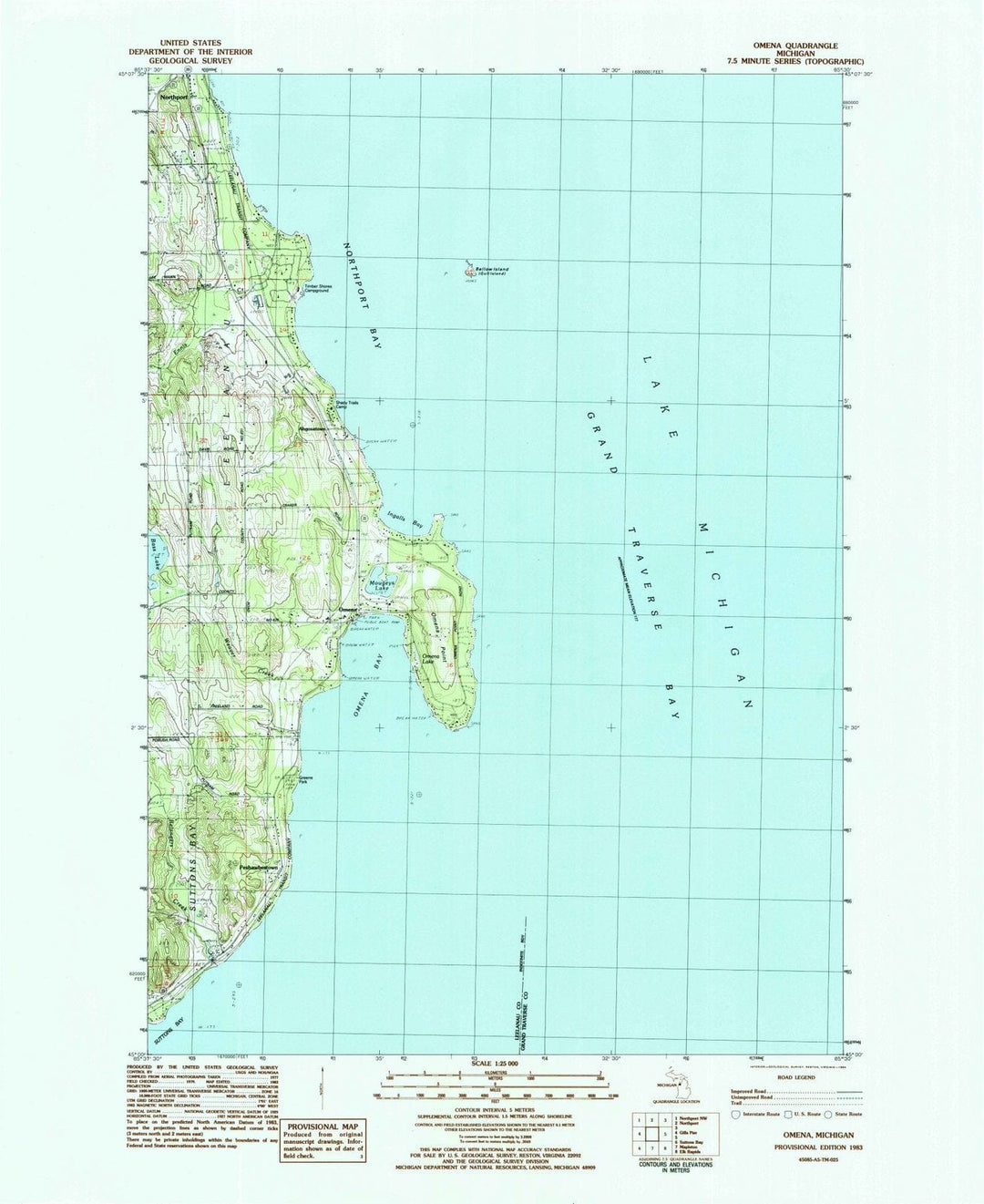 1983 Omena, MI - Michigan - USGS Topographic Map