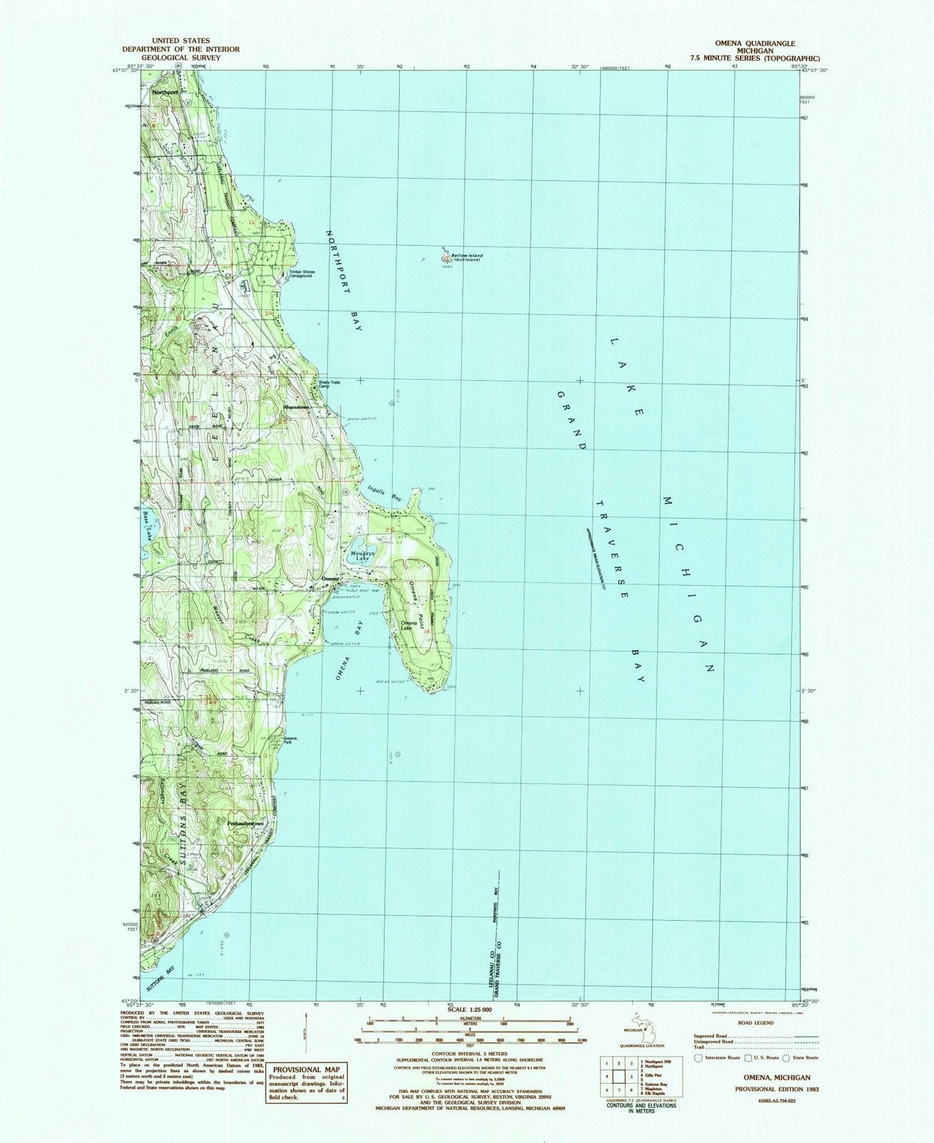 1983 Omena, MI - Michigan - USGS Topographic Map