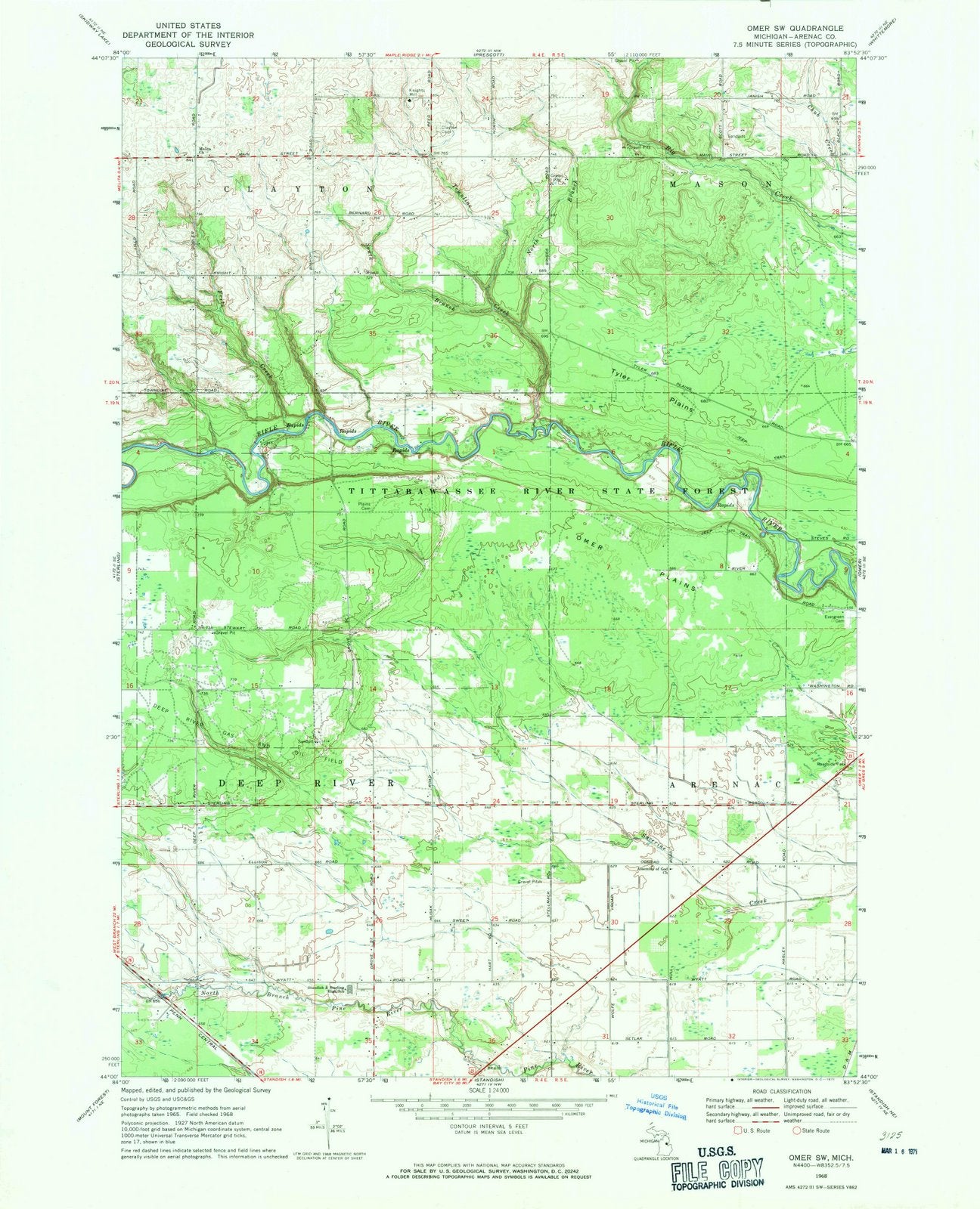 1968 Omer, MI - Michigan - USGS Topographic Map