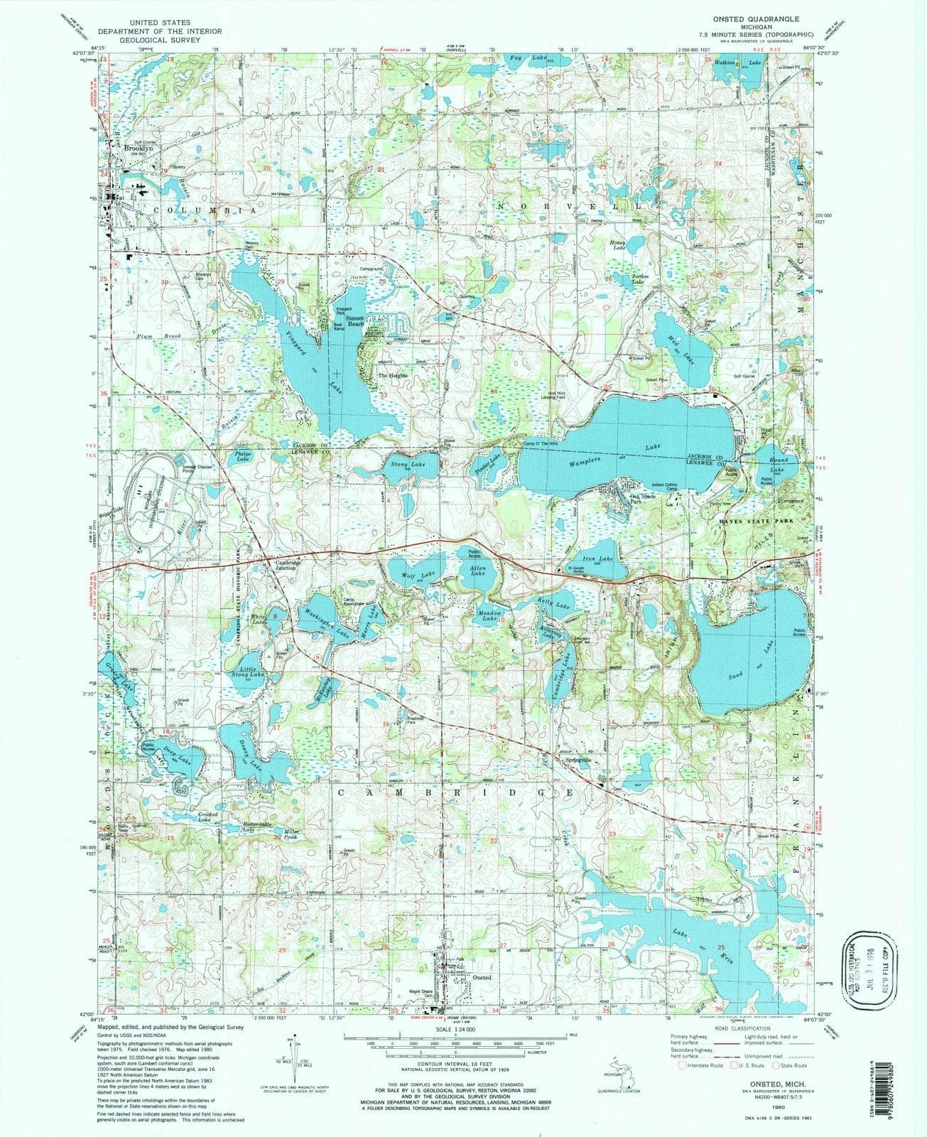 1980 Onsted, MI - Michigan - USGS Topographic Map