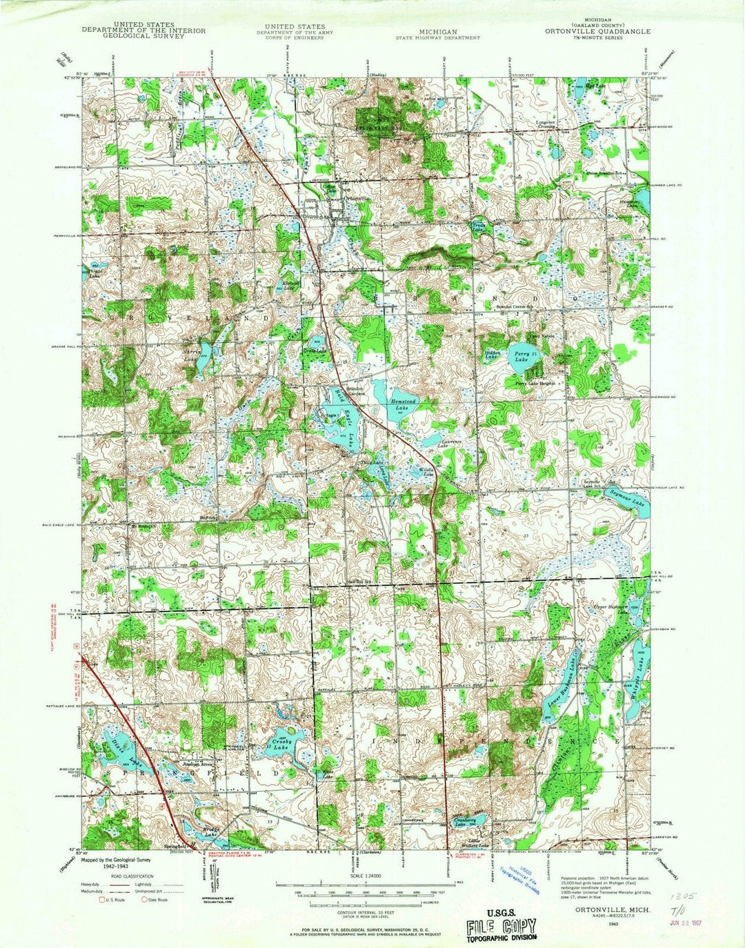 1943 Ortonville, MI - Michigan - USGS Topographic Map