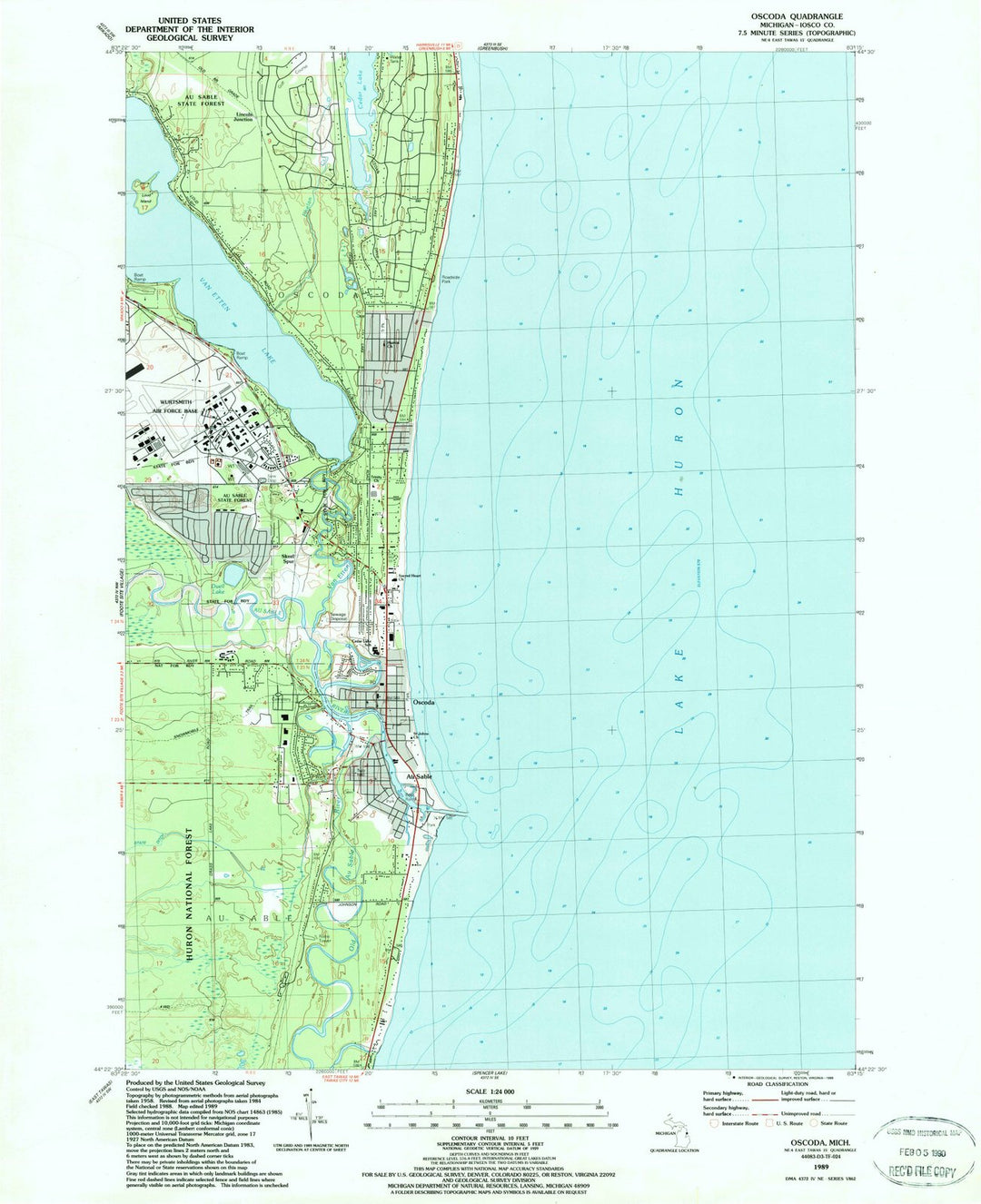 1989 Oscoda, MI - Michigan - USGS Topographic Map
