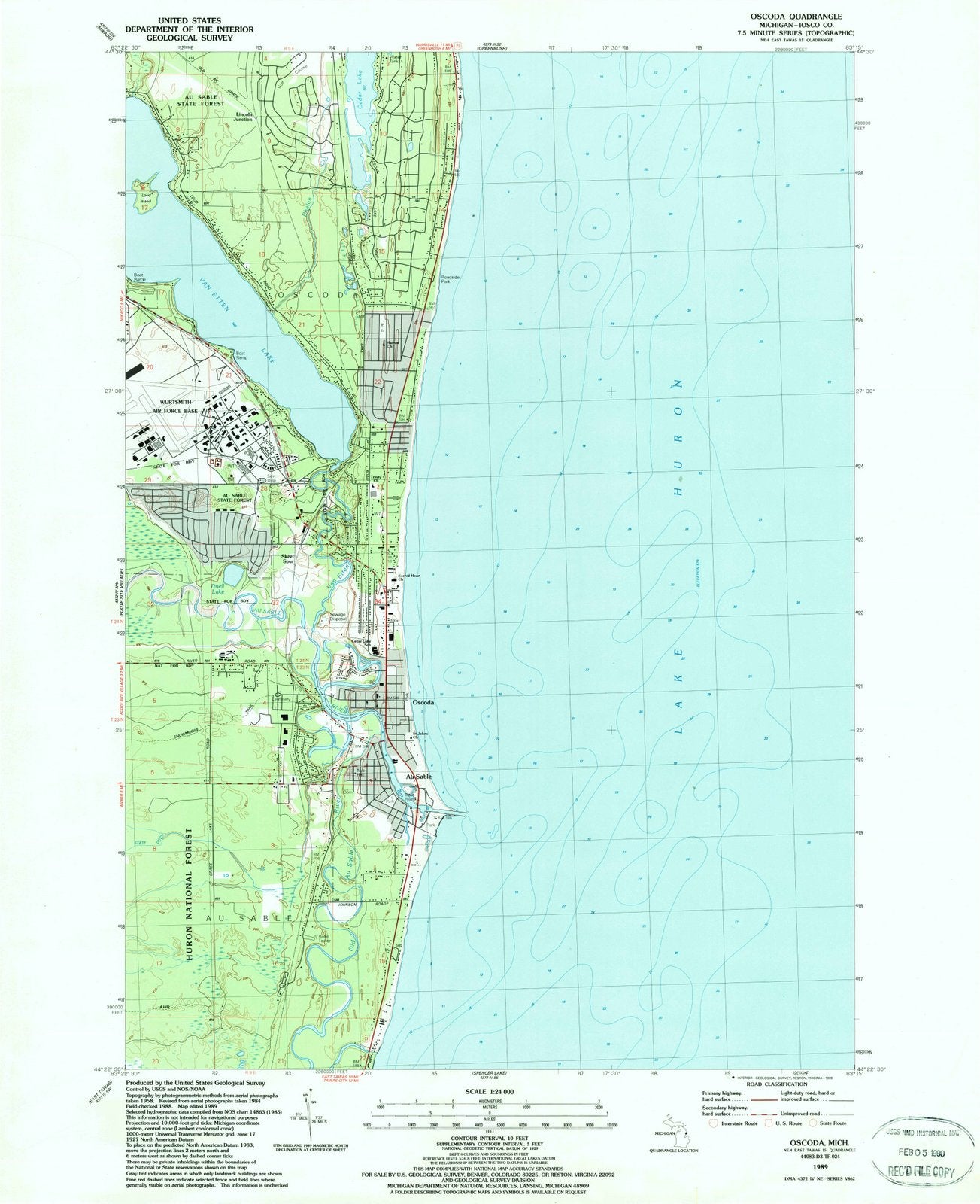 1989 Oscoda, MI - Michigan - USGS Topographic Map