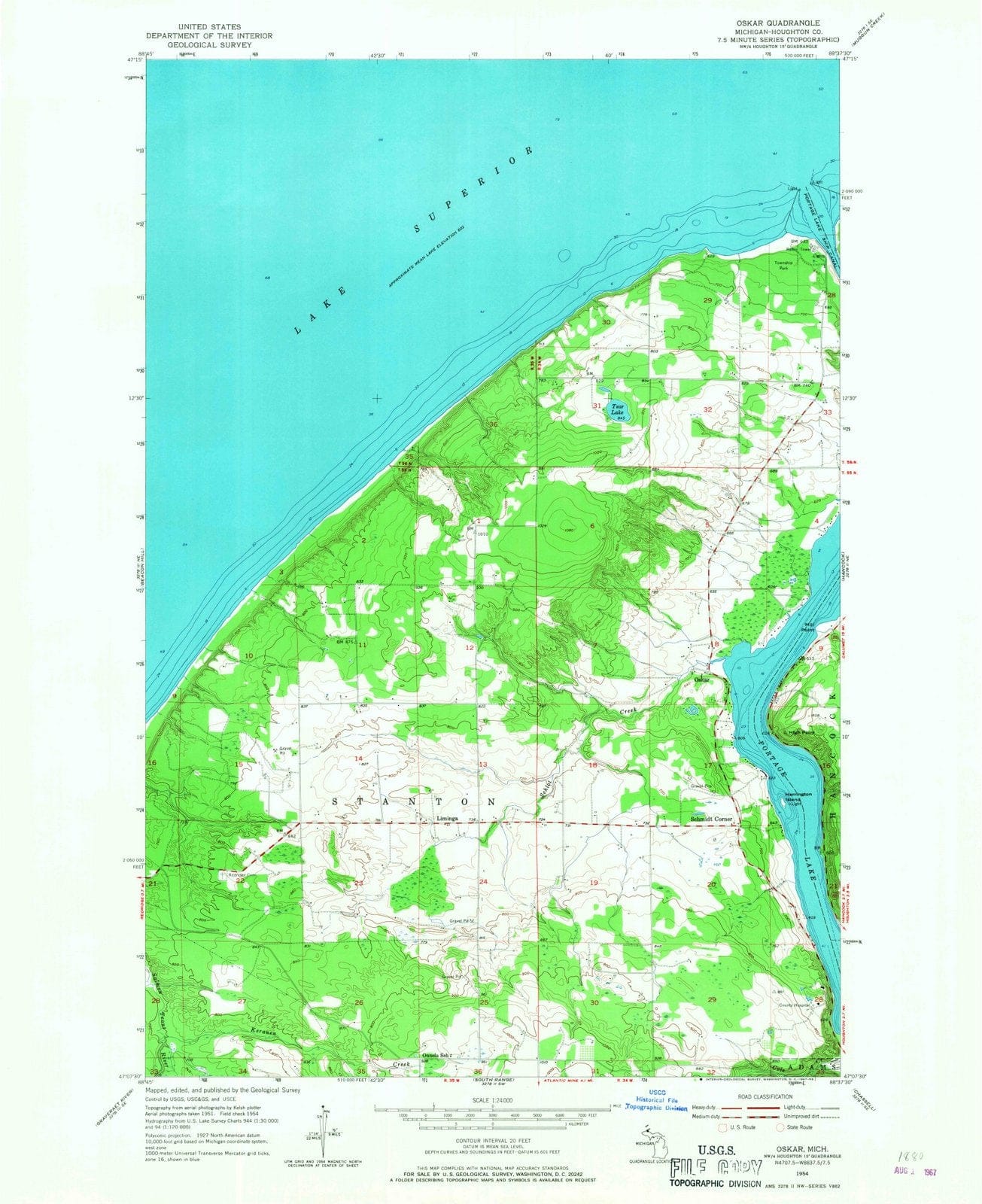 1954 Oskar, MI - Michigan - USGS Topographic Map