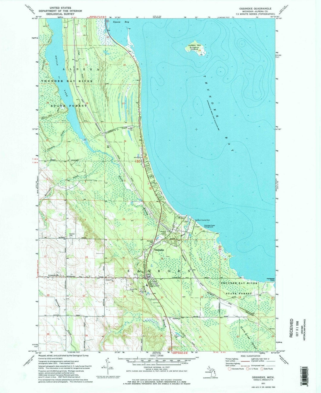 1971 Ossineke, MI - Michigan - USGS Topographic Map