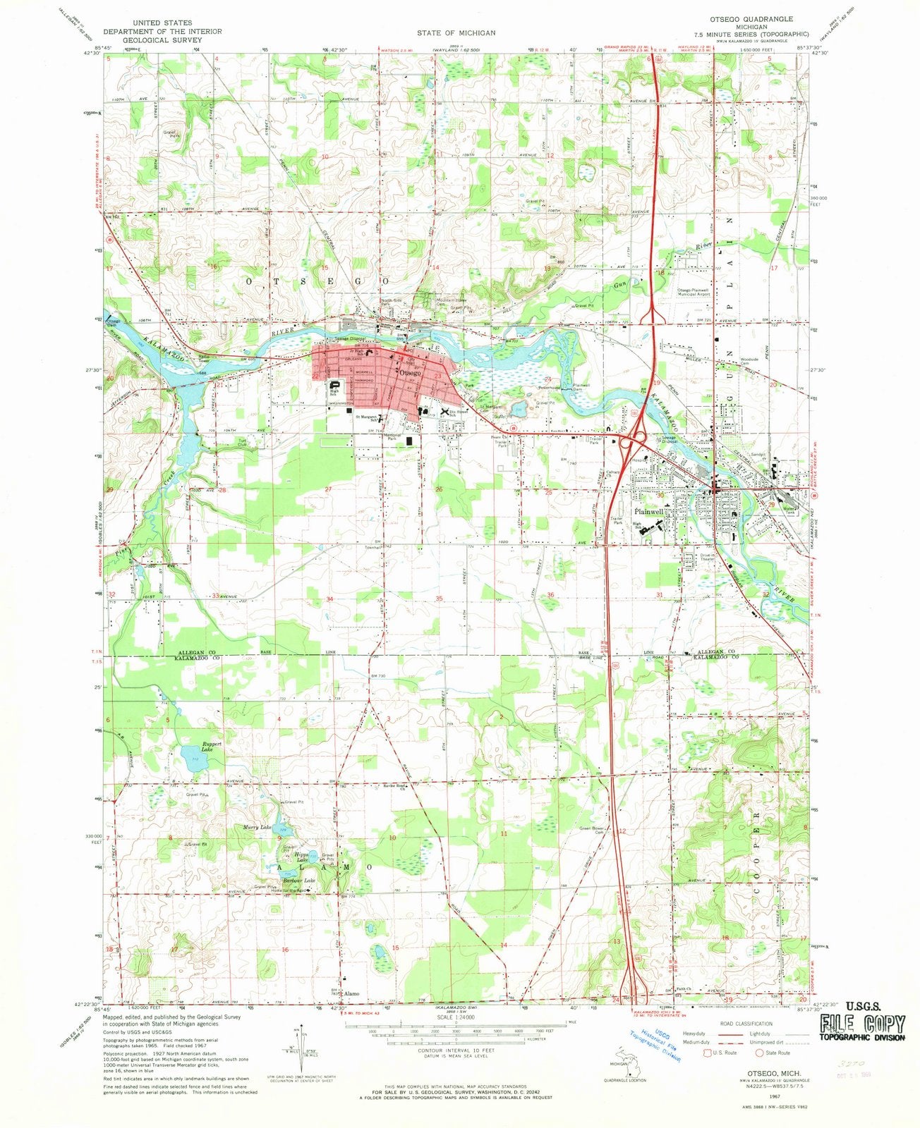 1967 Otsego, MI - Michigan - USGS Topographic Map